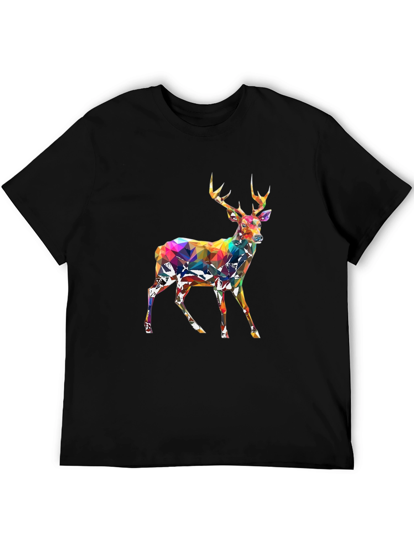 Geometric Deer Graphic Tee - Black Cotton Blend