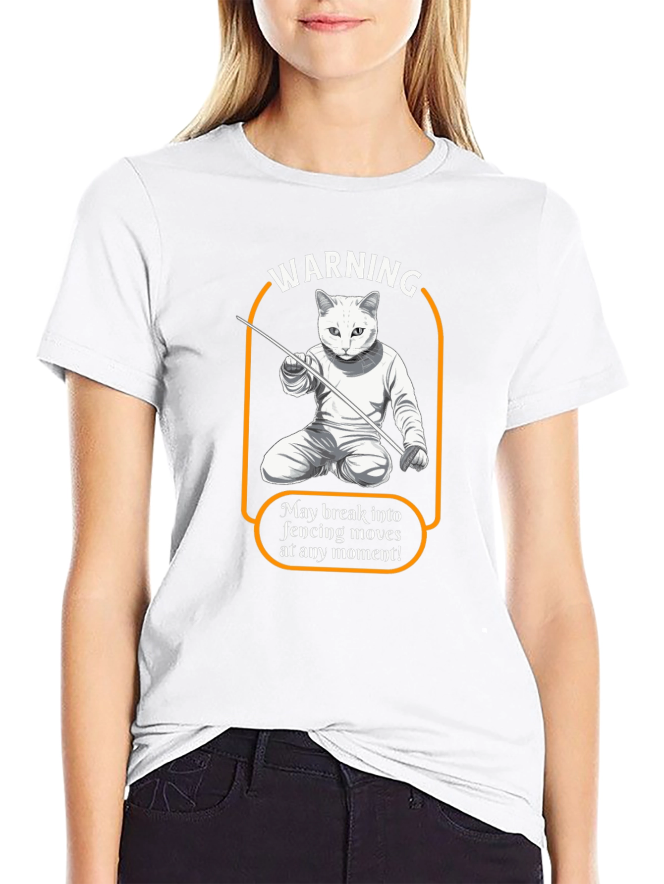 Warning Fencing Cat T-Shirt - Feline Fencing Master