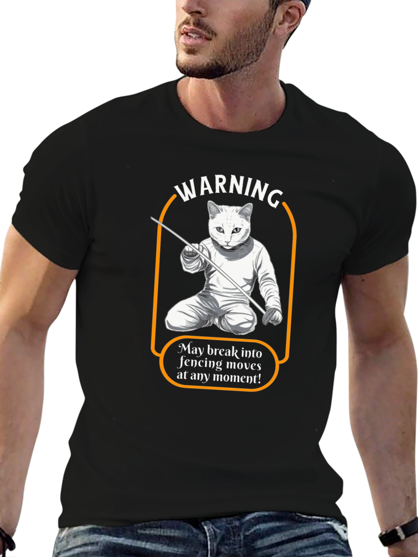 Warning Fencing Cat T-Shirt - Feline Fencing Master
