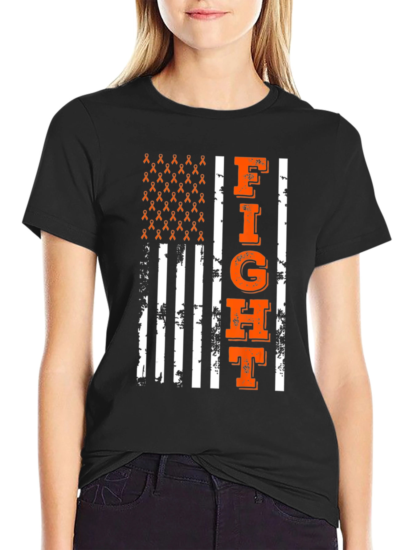Fight T-Shirt - Orange Ribbon Flag Design