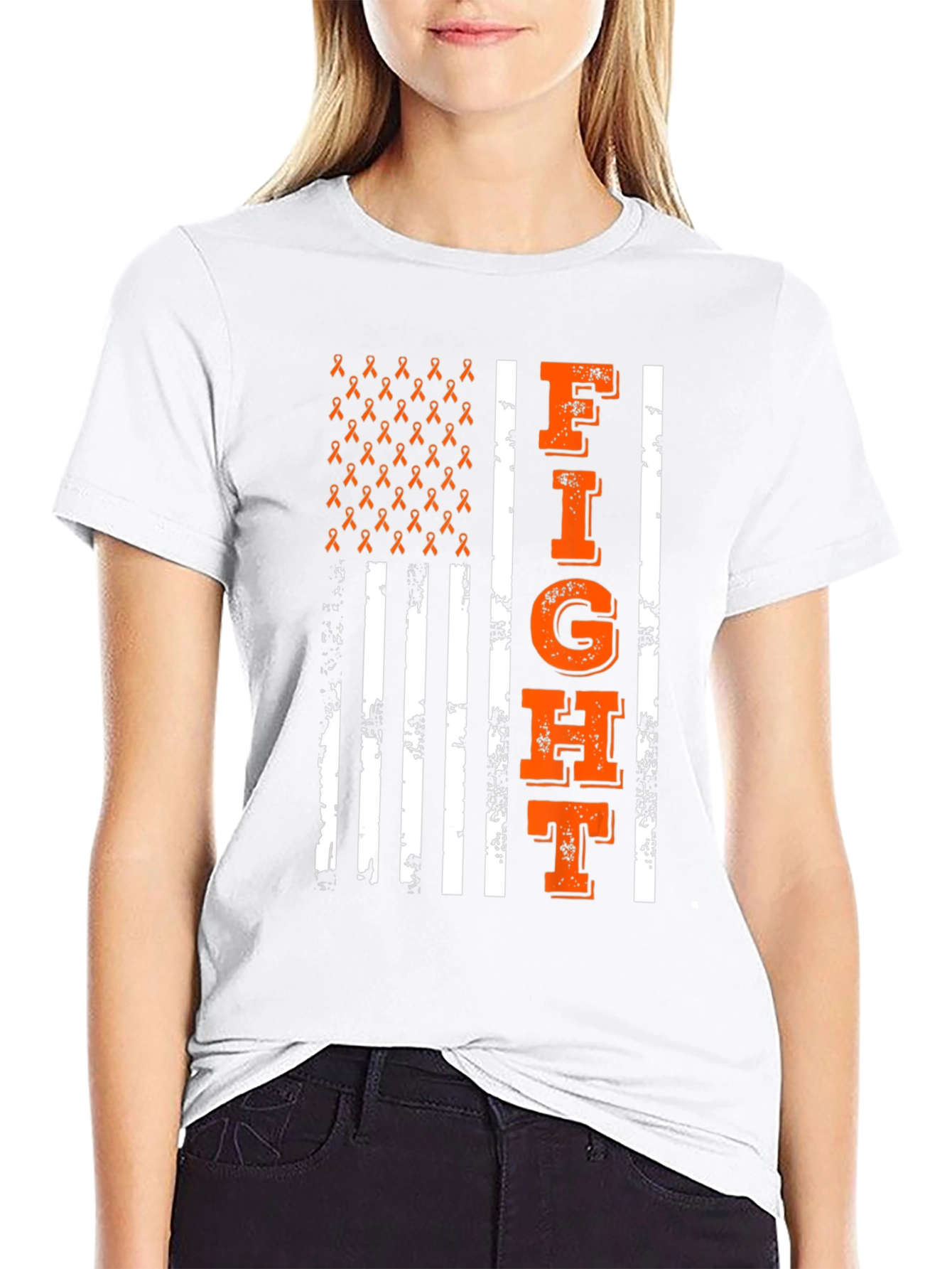 Fight T-Shirt - Orange Ribbon Flag Design