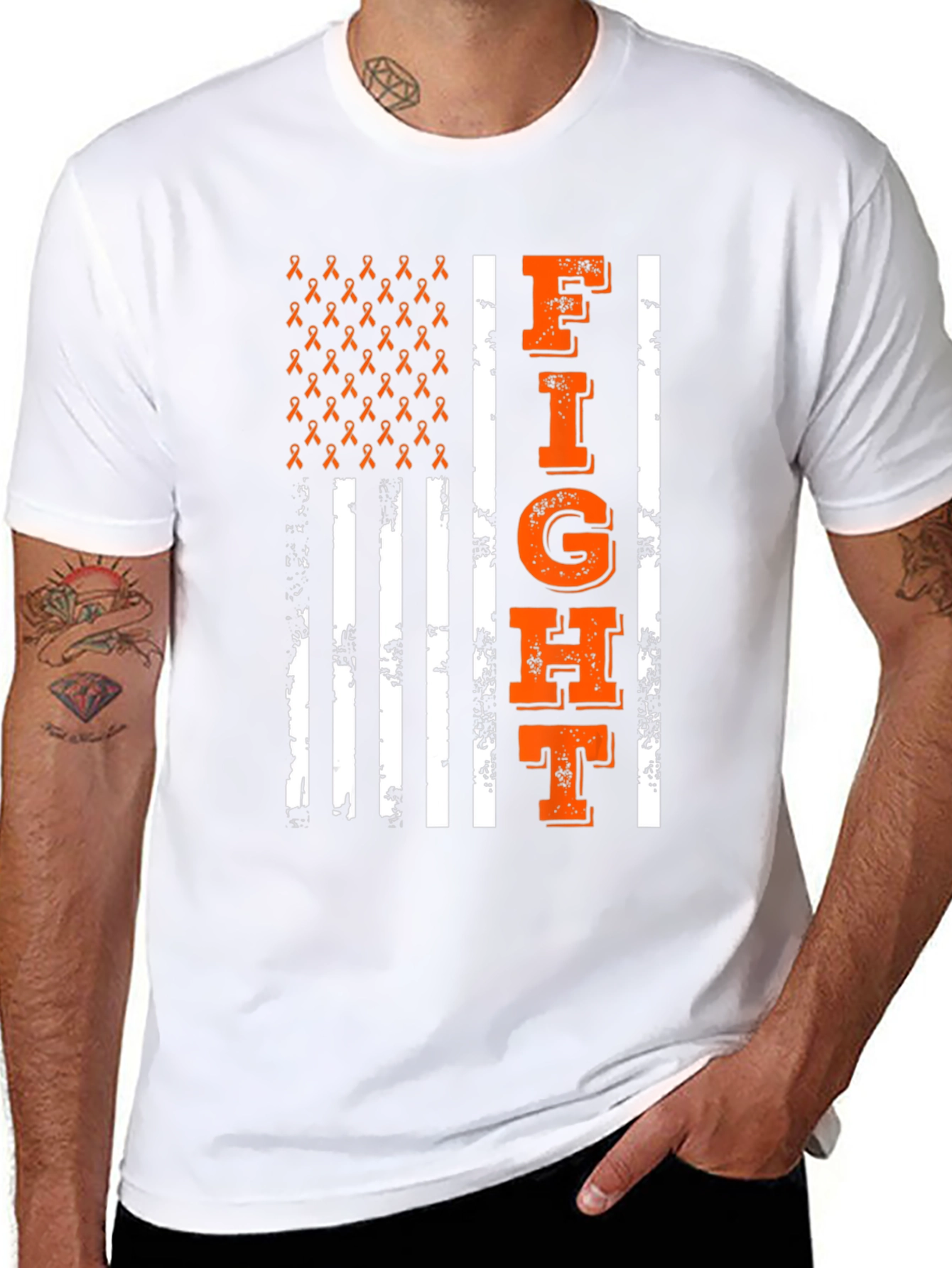 Fight T-Shirt - Orange Ribbon Flag Design