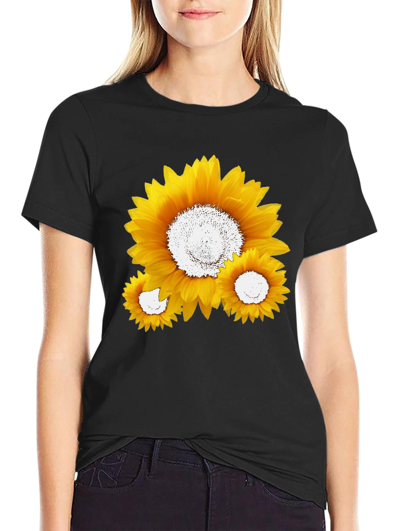 Sunflower Graphic Tee - Black Cotton Blend