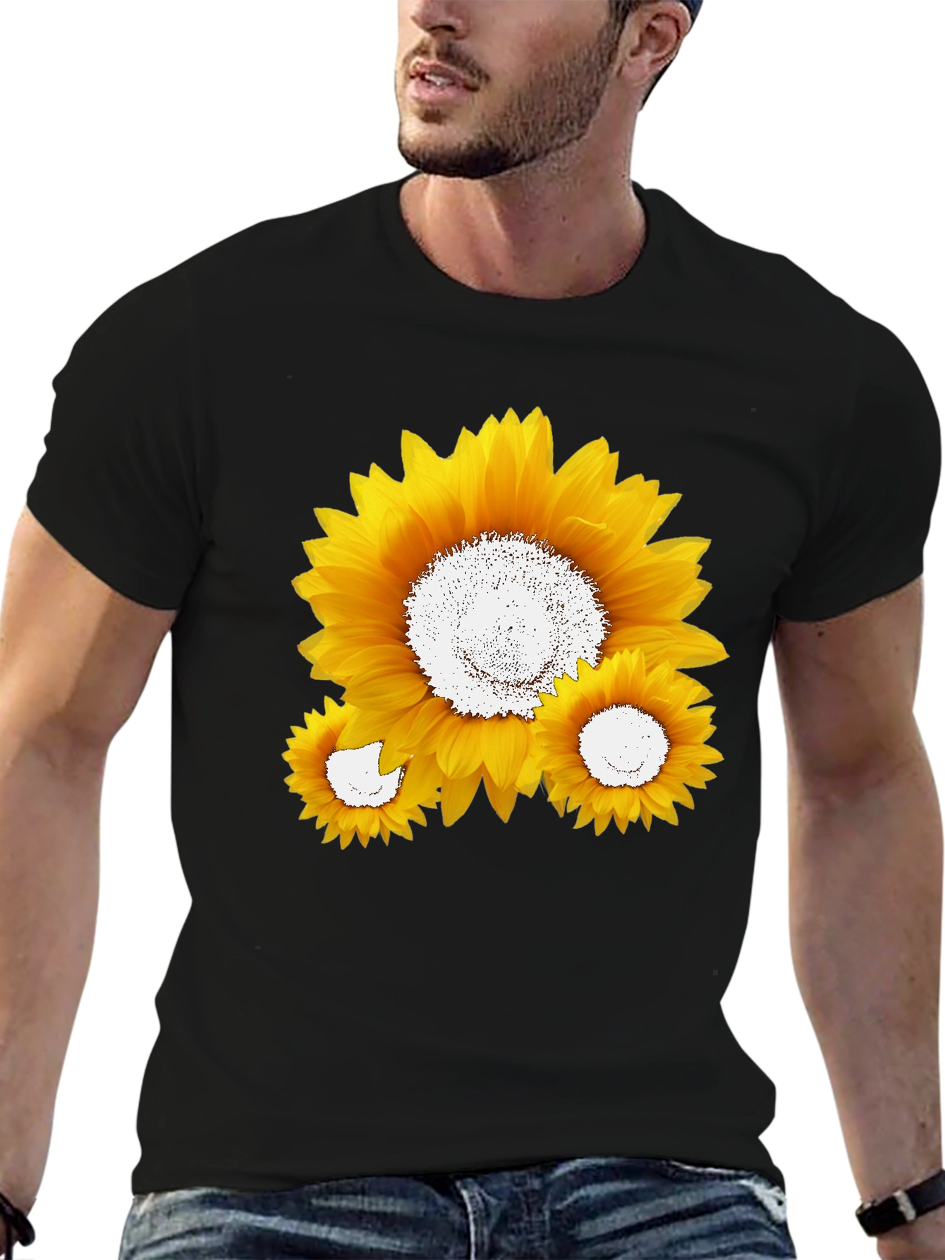 Sunflower Graphic Tee - Black Cotton Blend