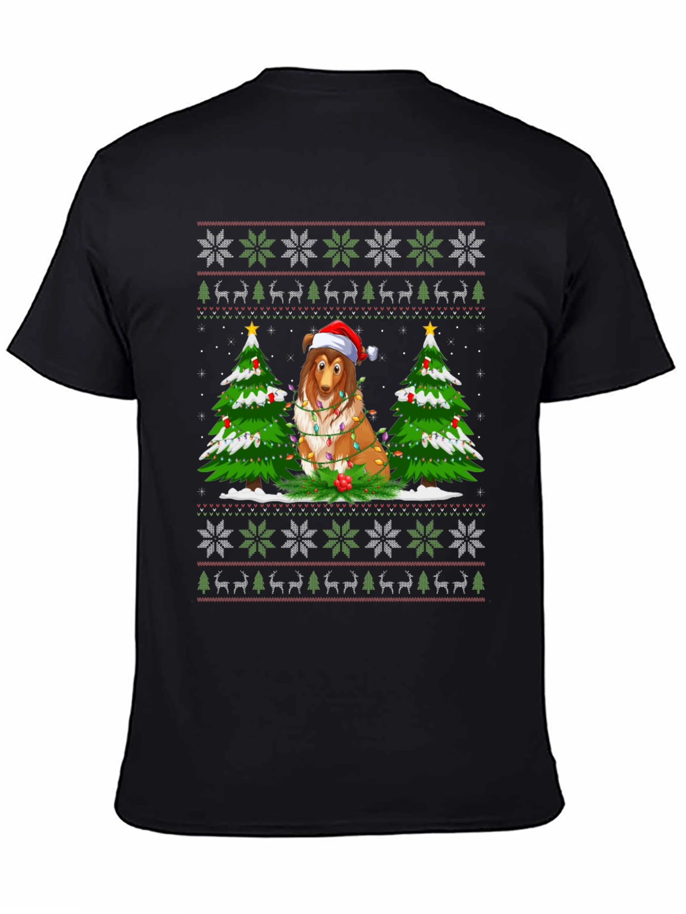 Festive Dog Christmas T-Shirt Ugly Sweater Style