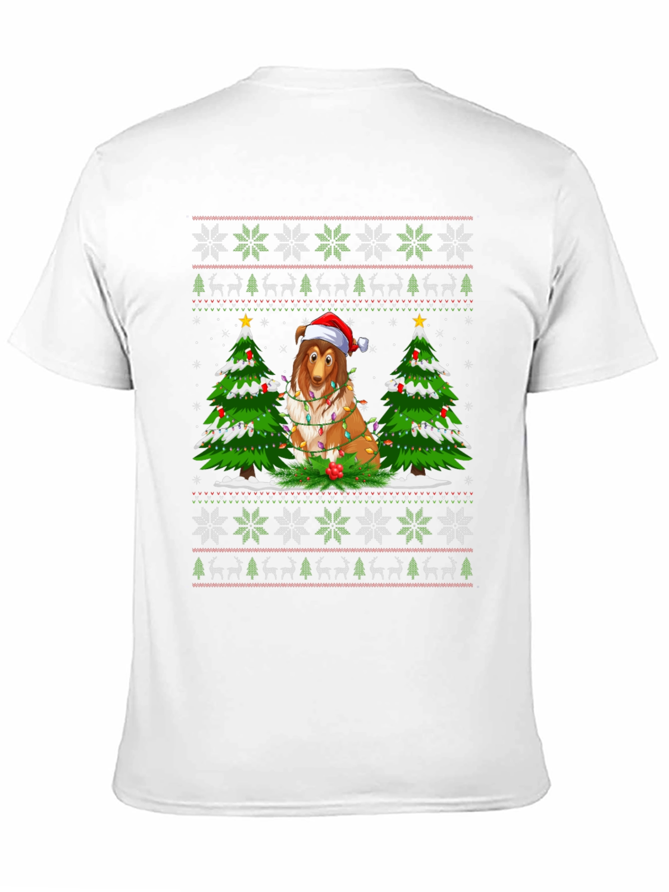 Festive Dog Christmas T-Shirt Ugly Sweater Style