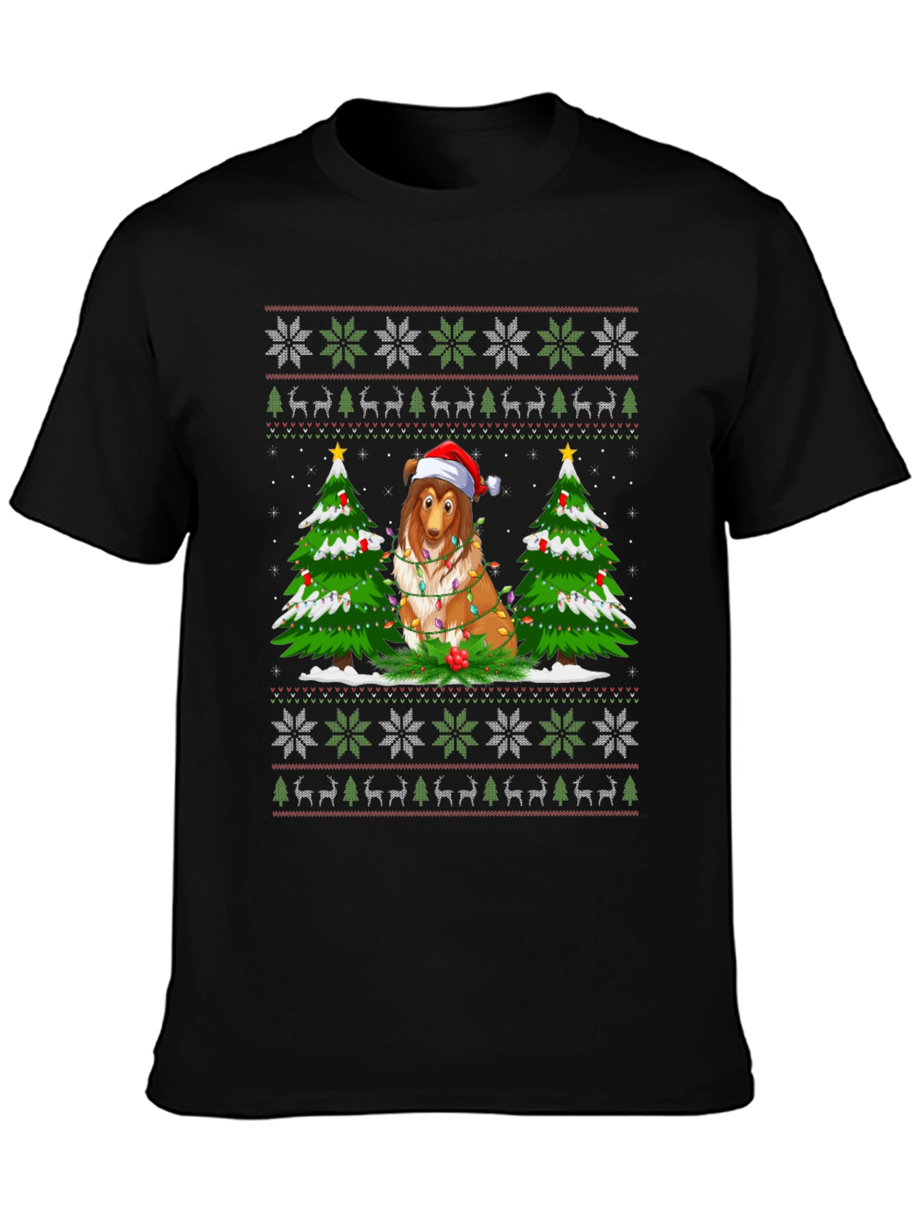 Festive Dog Christmas T-Shirt Ugly Sweater Style