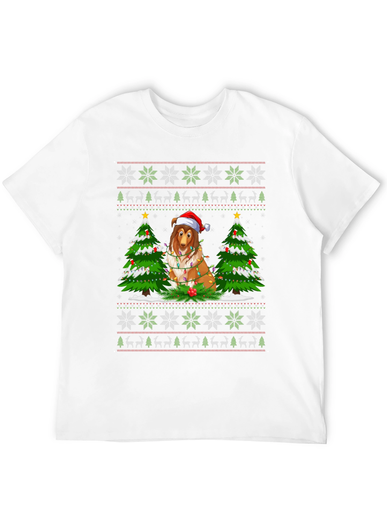 Festive Dog Christmas T-Shirt Ugly Sweater Style