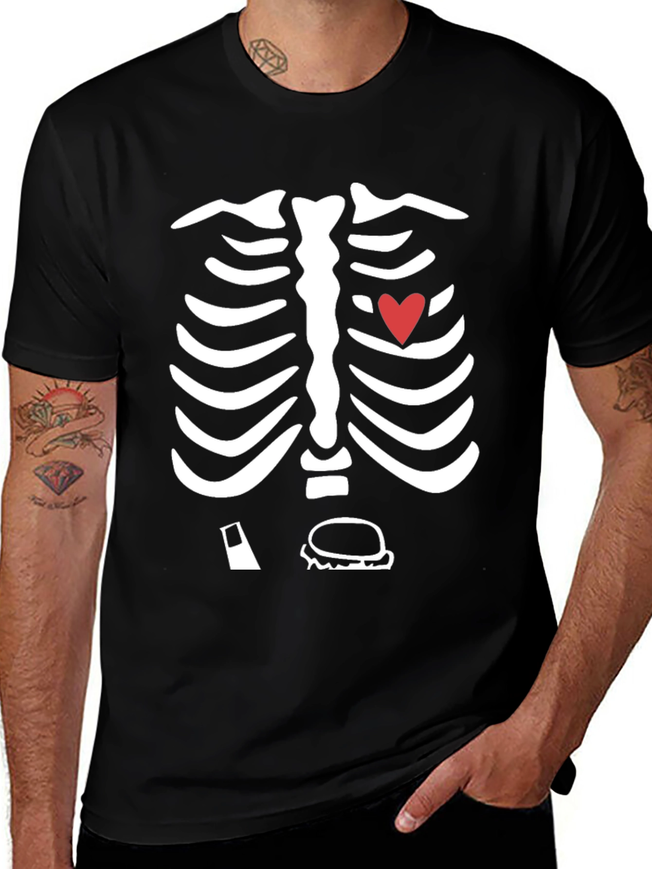 Skeleton Rib Cage Heart & Beer T-Shirt