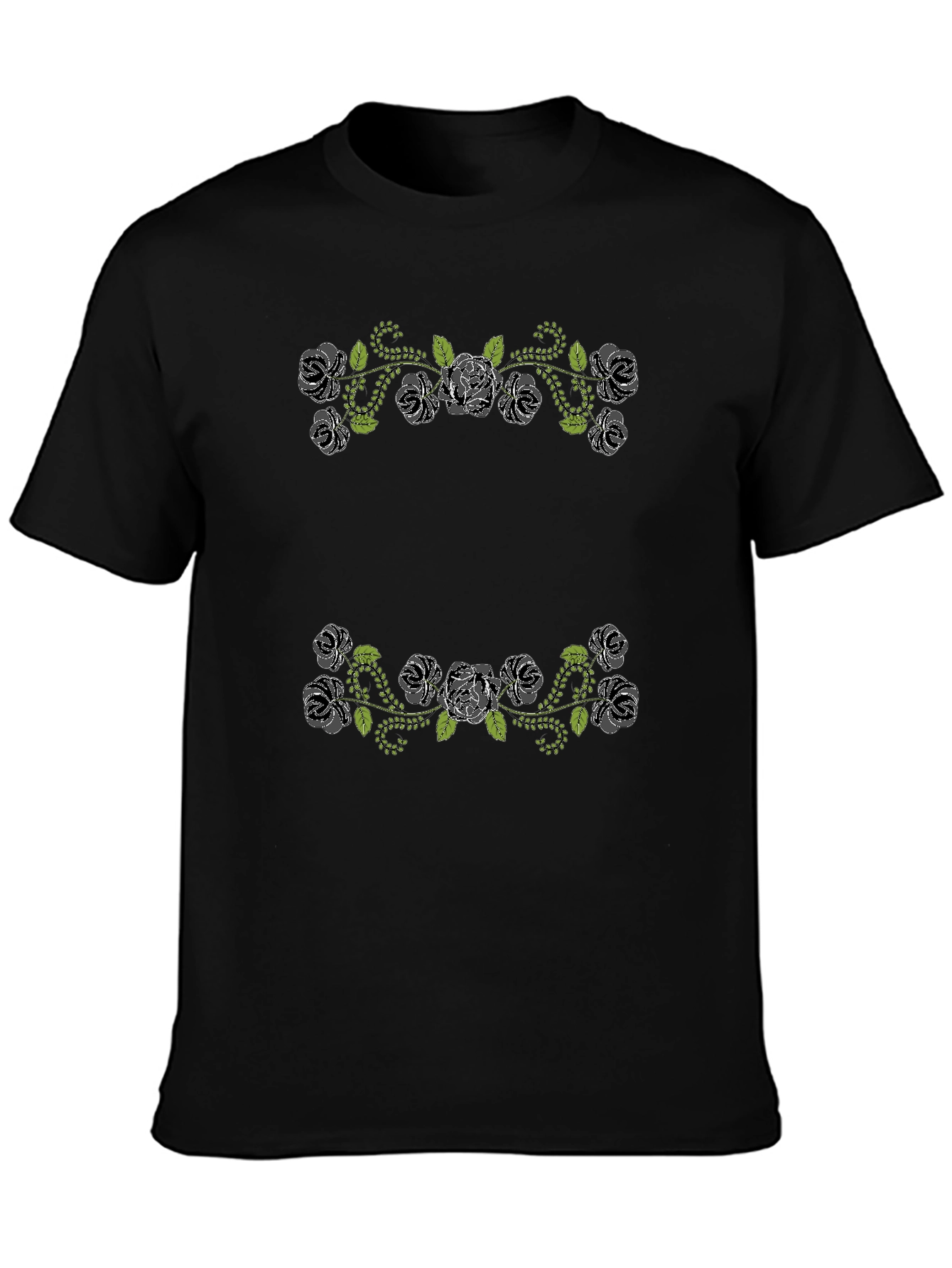 Floral Rose Vines Black T-Shirt