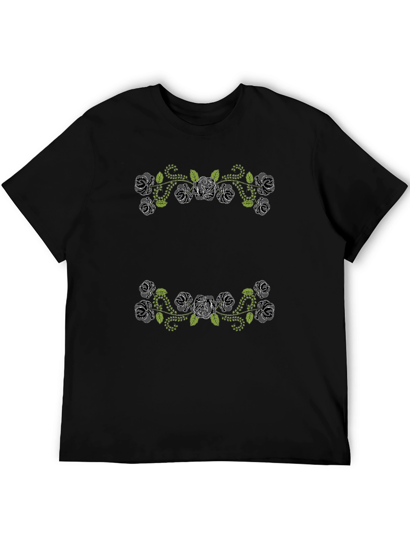 Floral Rose Vines Black T-Shirt