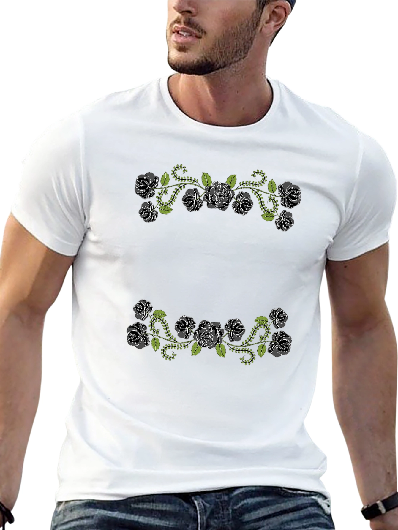 Floral Rose Vines Black T-Shirt