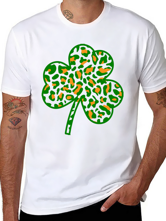 St. Patricks Day Clover Leopard Print Black Tee