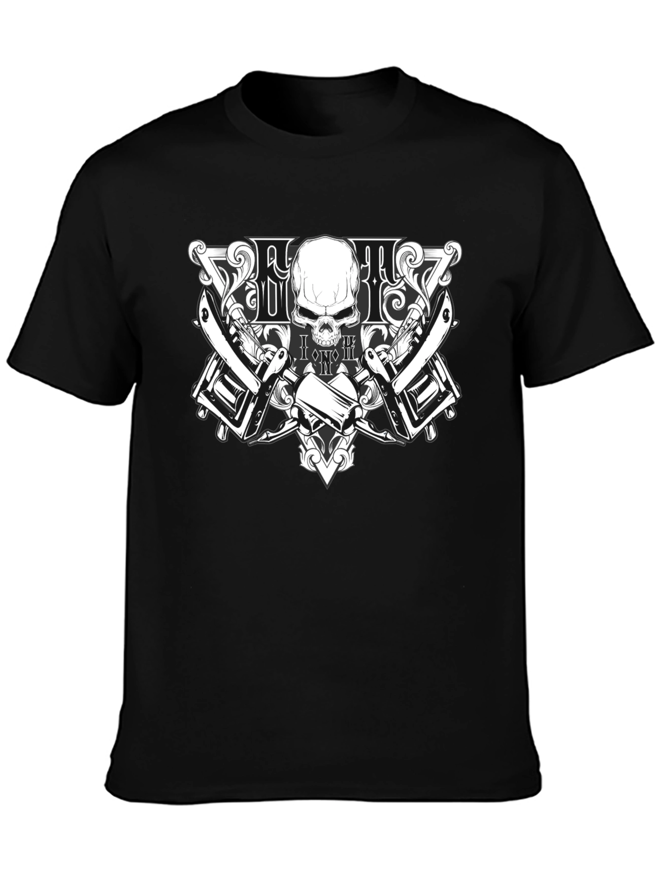 Skull & Razor T-Shirt - Barber Style Design