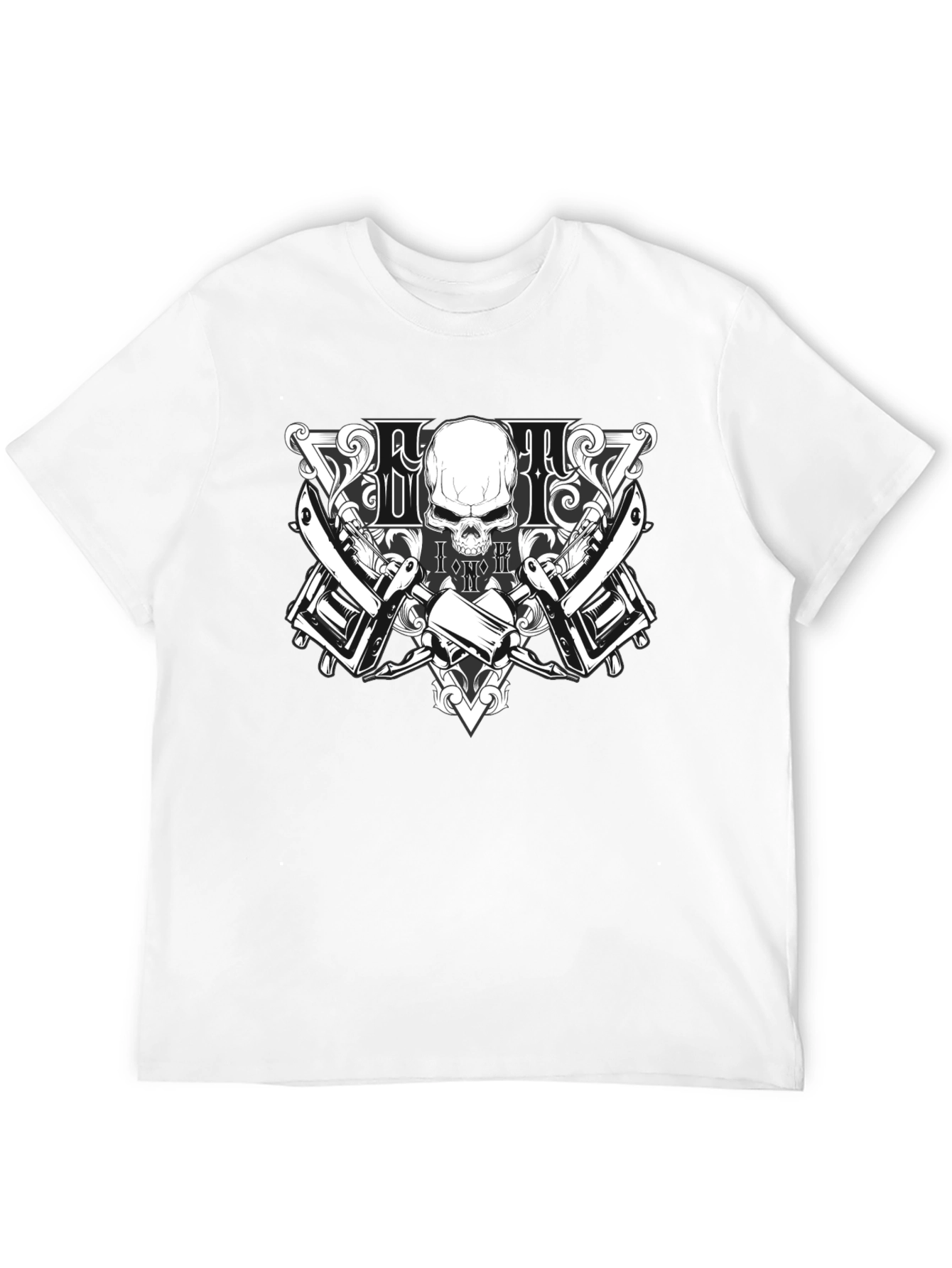 Skull & Razor T-Shirt - Barber Style Design