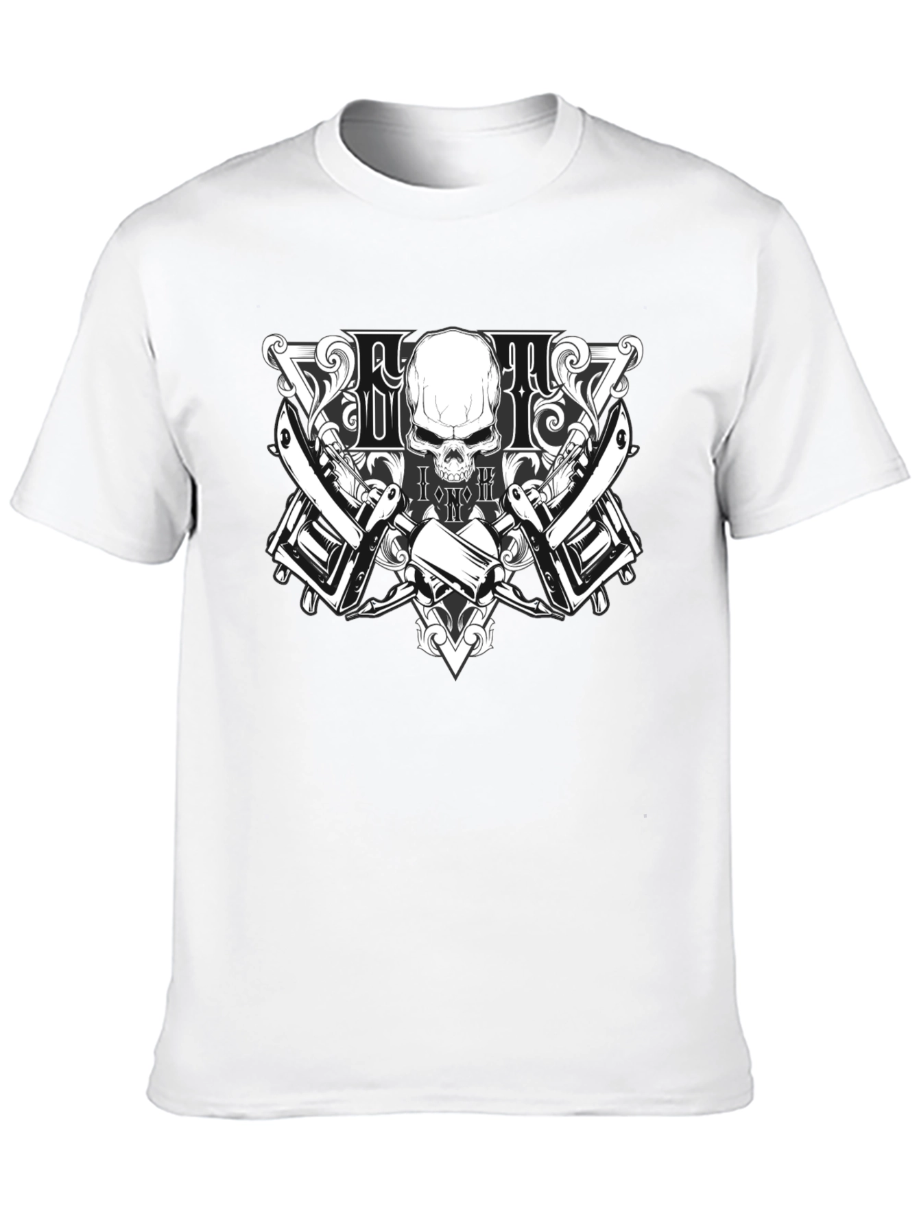 Skull & Razor T-Shirt - Barber Style Design
