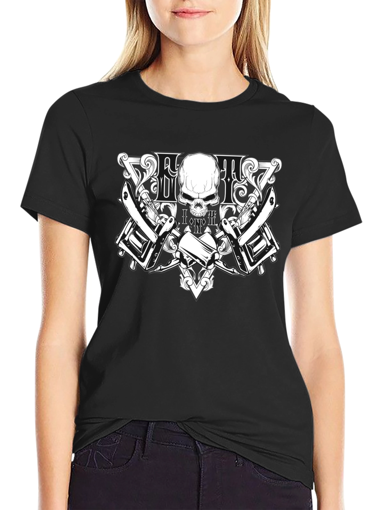 Skull & Razor T-Shirt - Barber Style Design