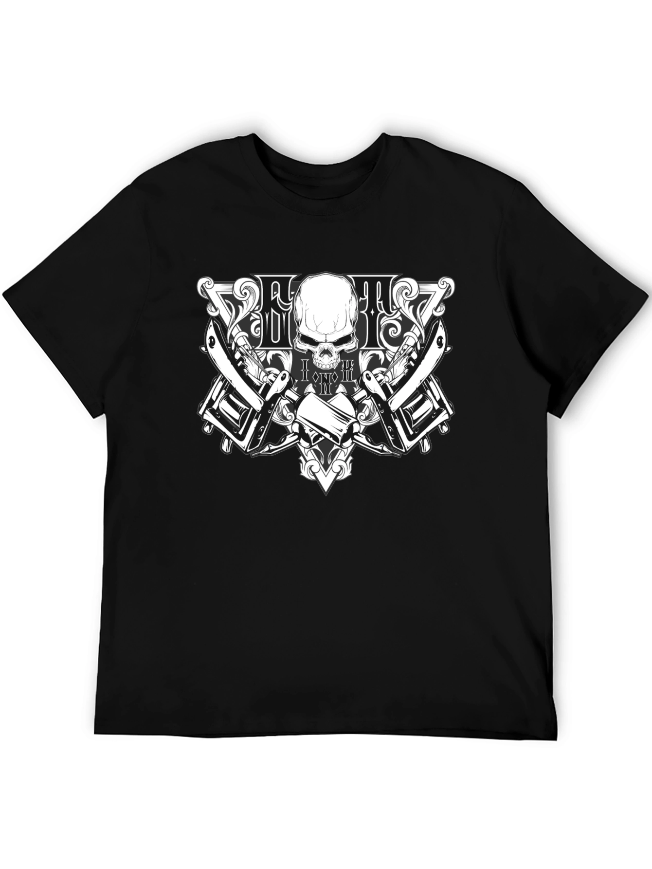 Skull & Razor T-Shirt - Barber Style Design