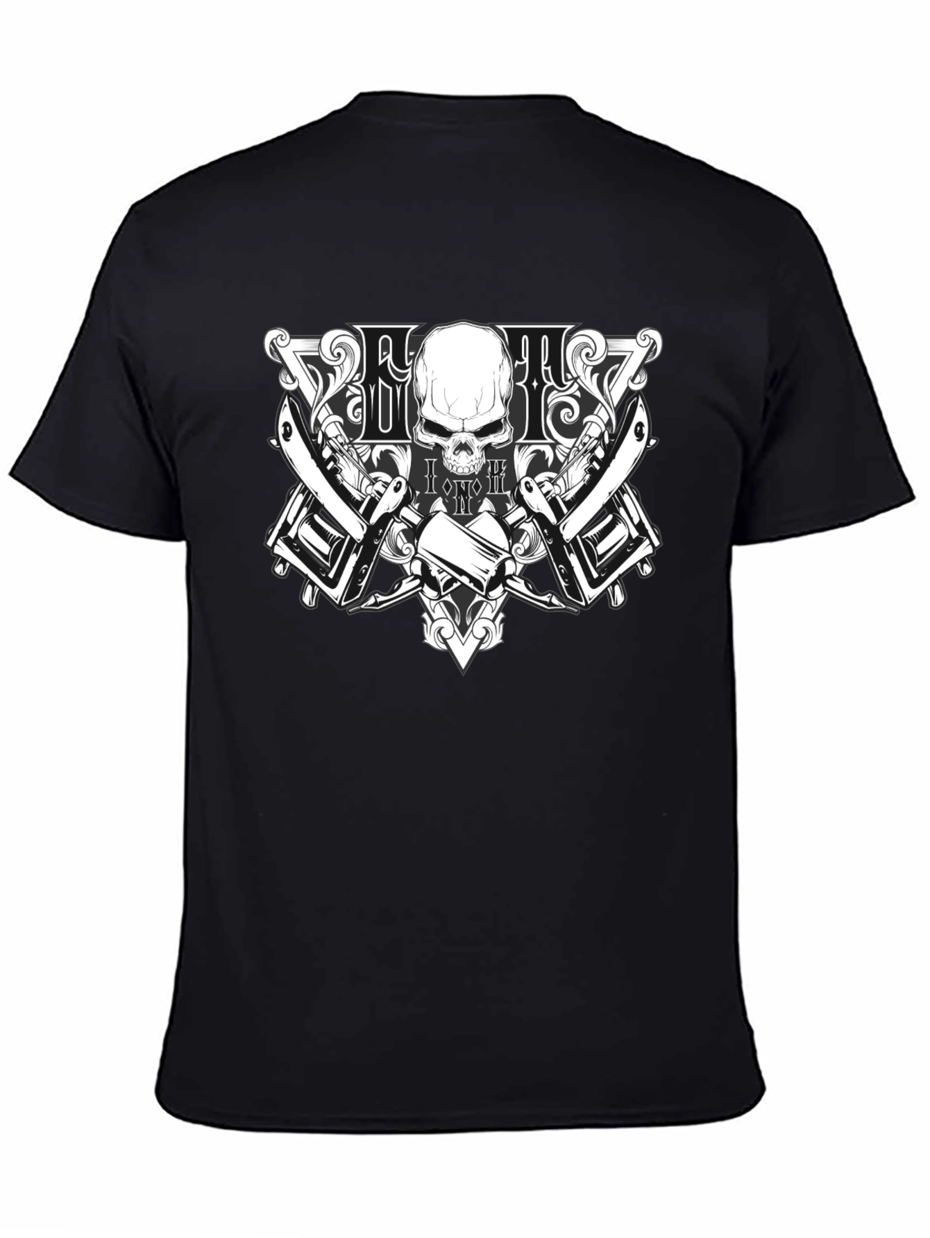 Skull & Razor T-Shirt - Barber Style Design