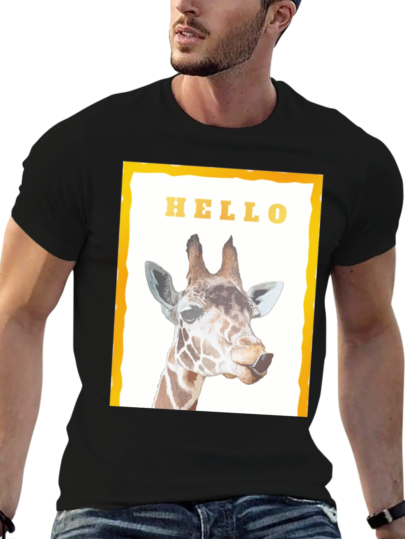 Giraffe Hello Graphic Print T-Shirt - Stylish Unisex Tee