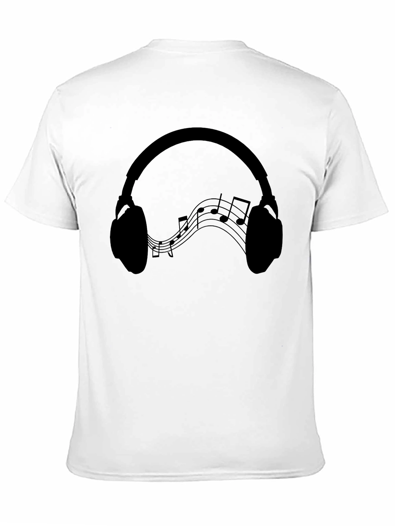 Headphones Music Notes Graphic Tee - Black Cotton Blend