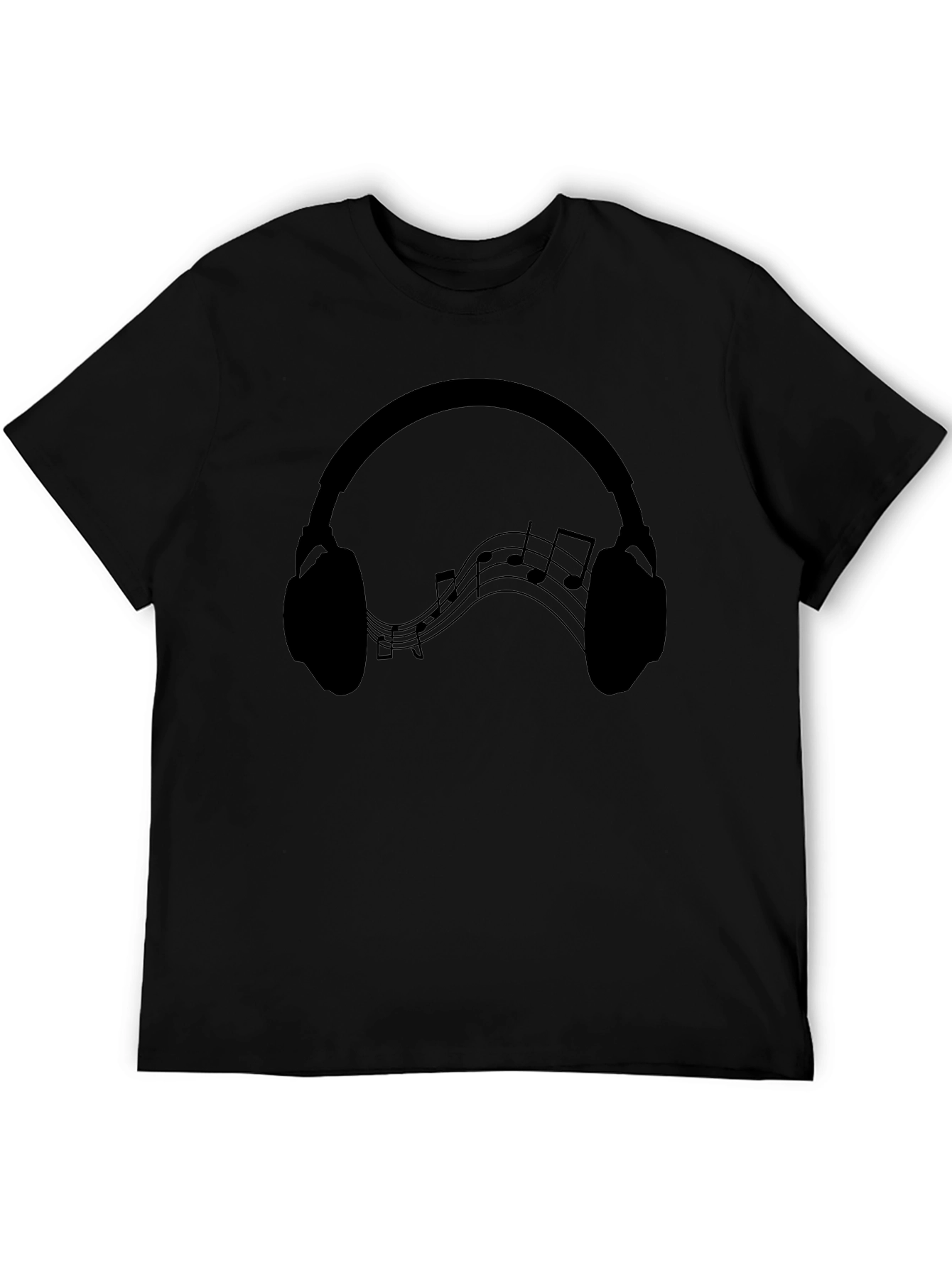 Headphones Music Notes Graphic Tee - Black Cotton Blend