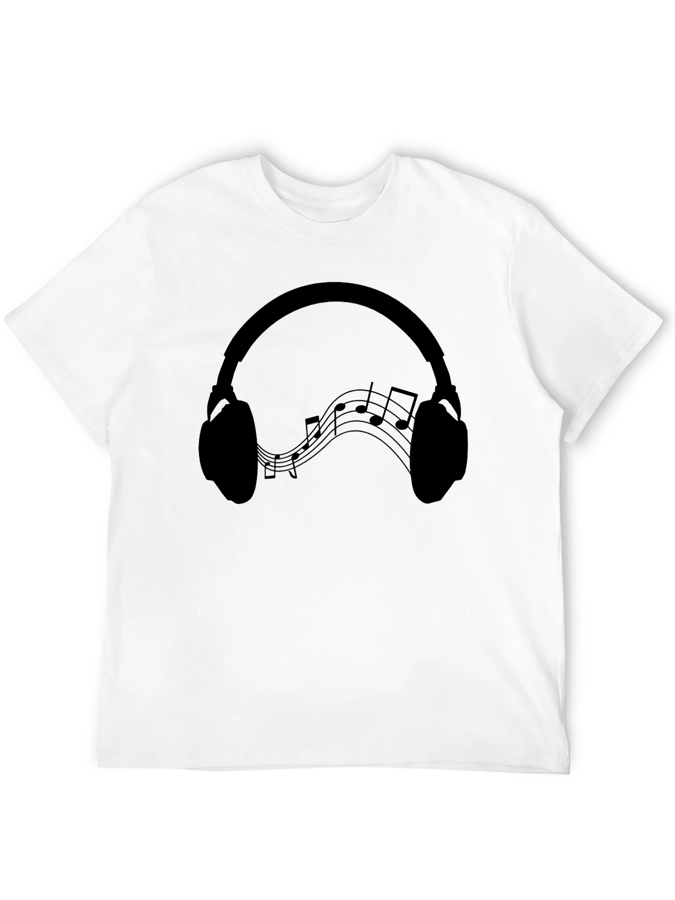 Headphones Music Notes Graphic Tee - Black Cotton Blend