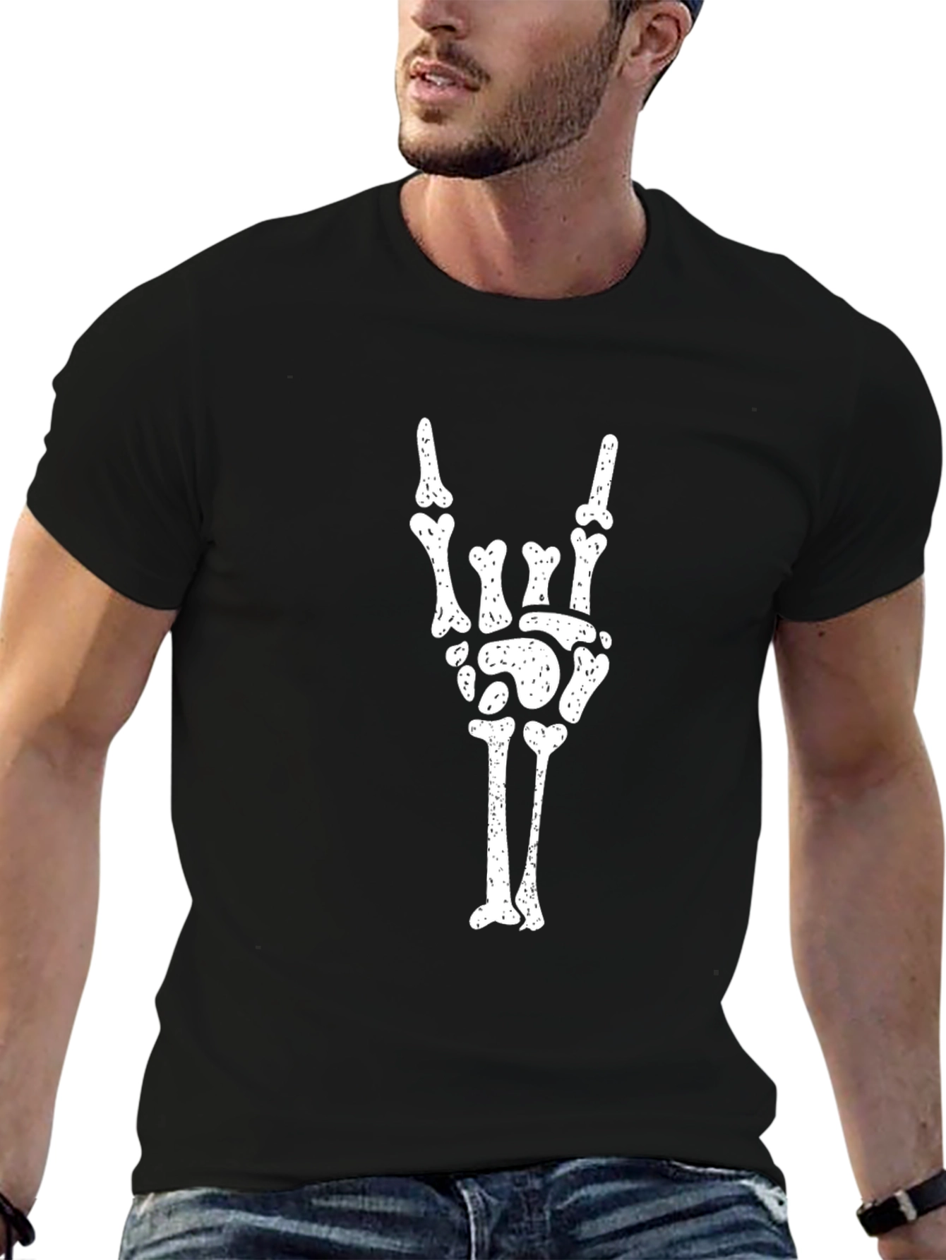 Skeleton Hand Rock On Graphic T-Shirt