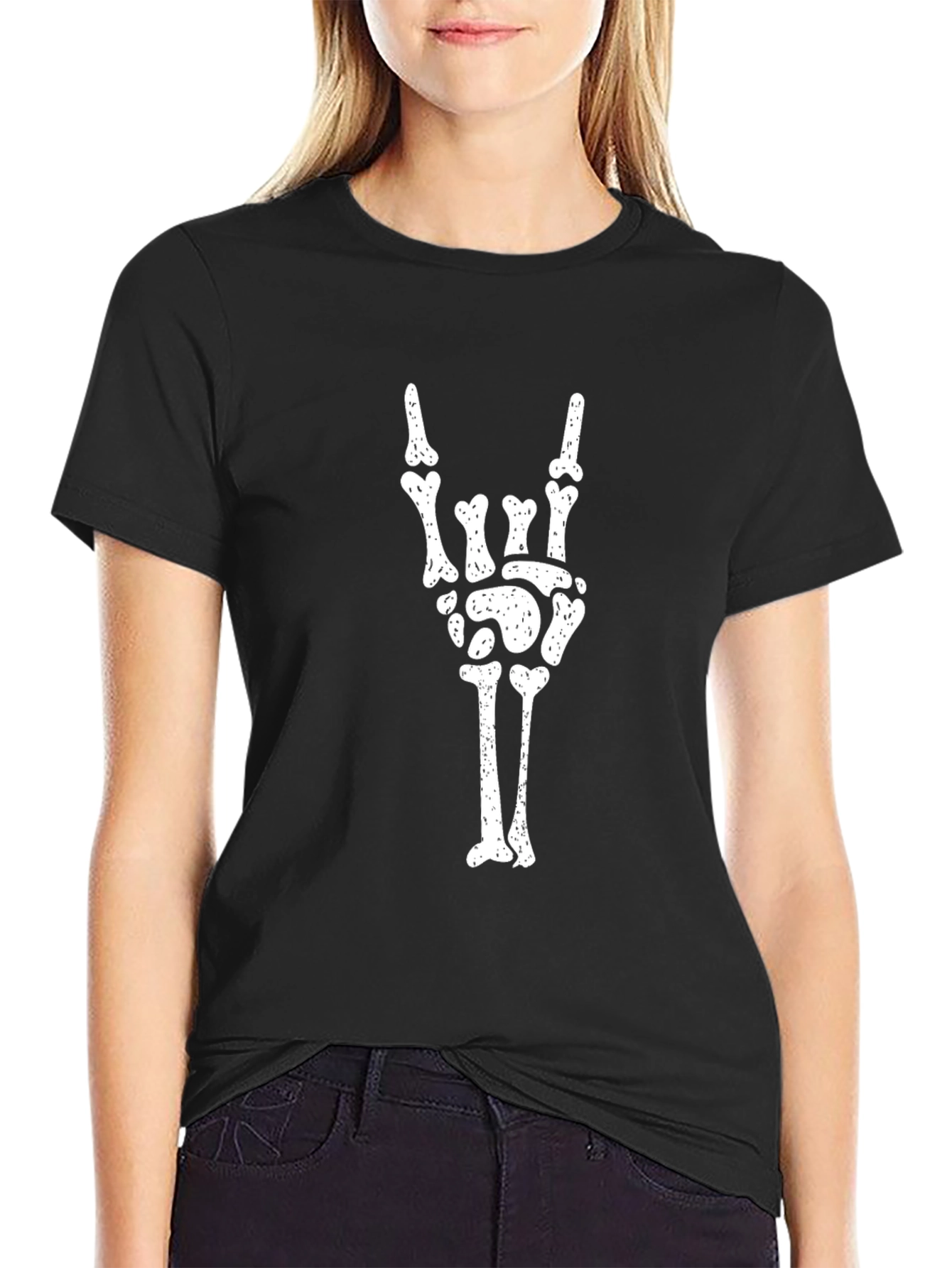 Skeleton Hand Rock On Graphic T-Shirt