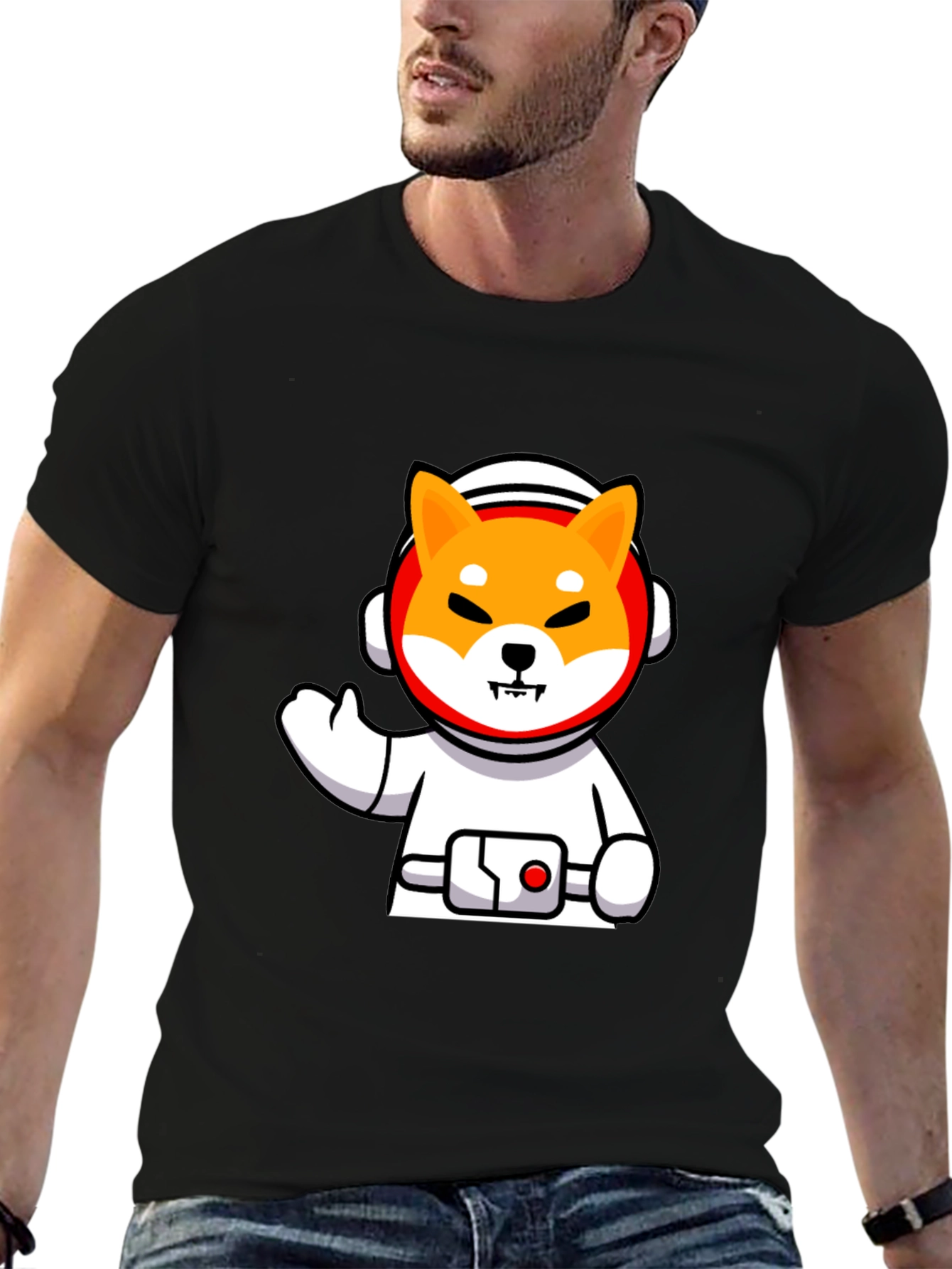 Astronaut Shiba Inu Graphic Black T-Shirt