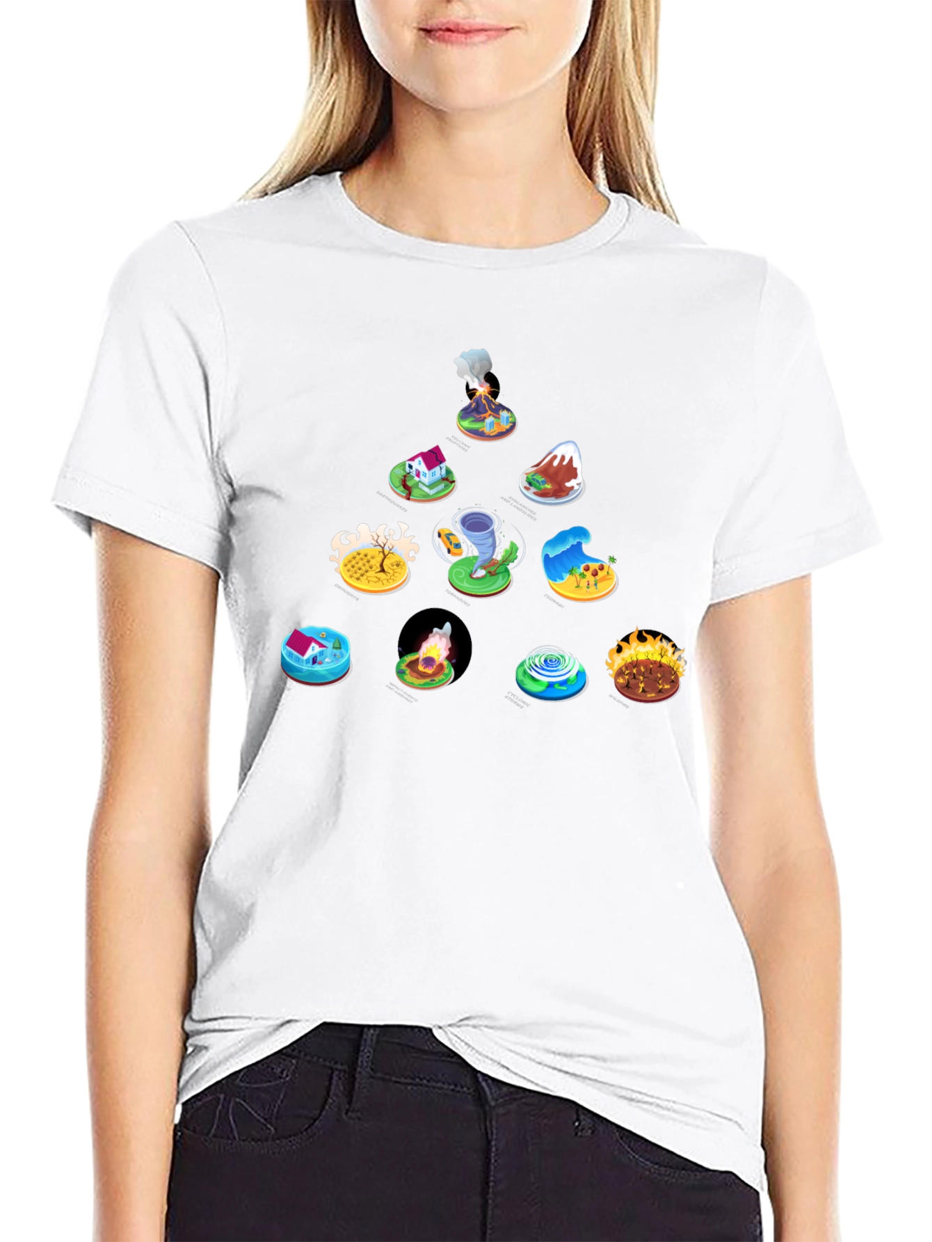 Cartoon Disaster Icons Black T-Shirt