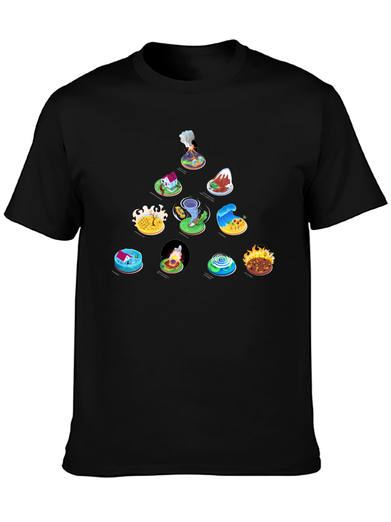 Cartoon Disaster Icons Black T-Shirt