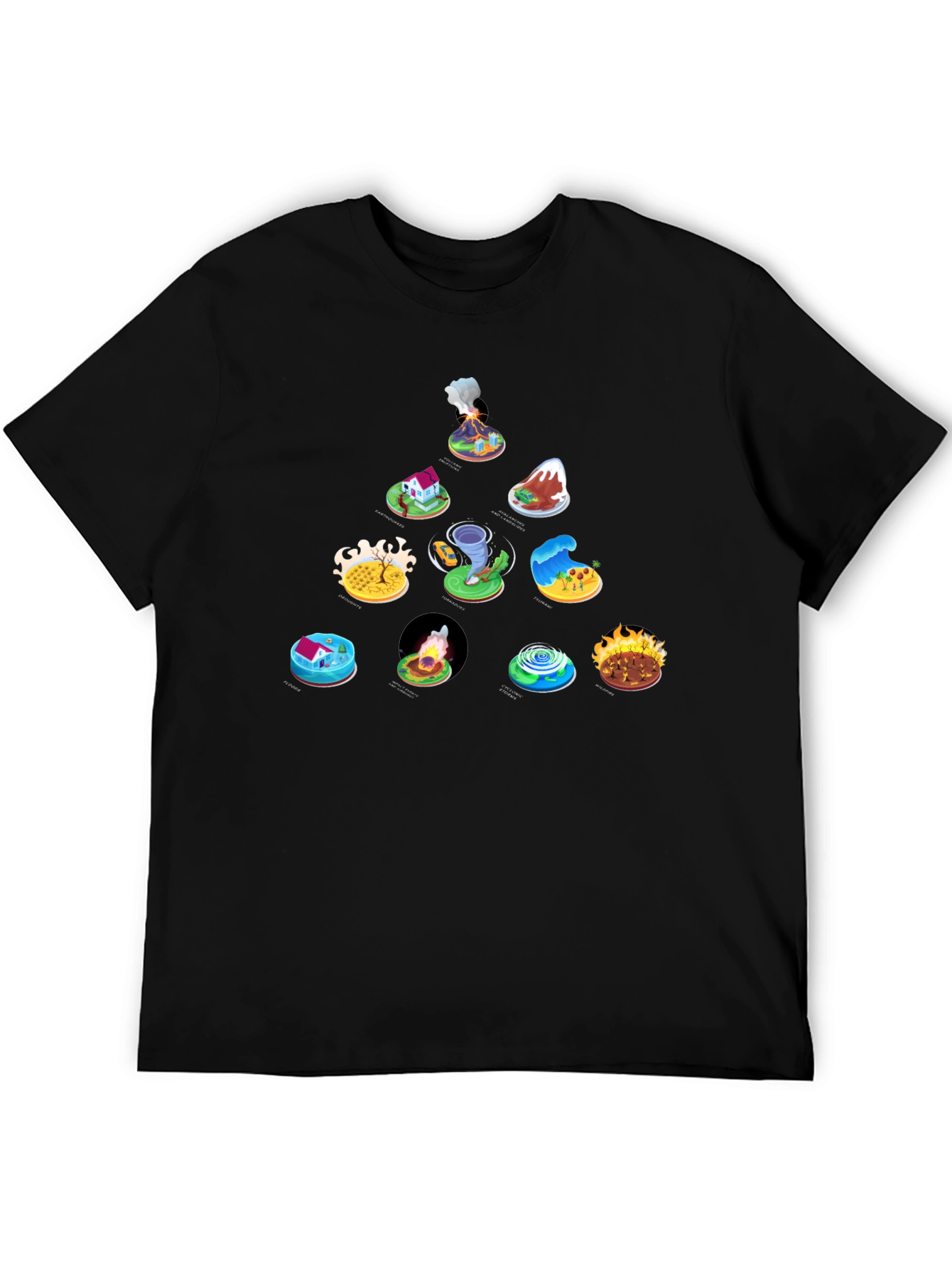 Cartoon Disaster Icons Black T-Shirt