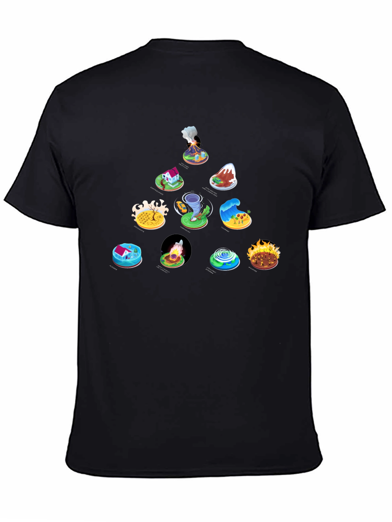 Cartoon Disaster Icons Black T-Shirt