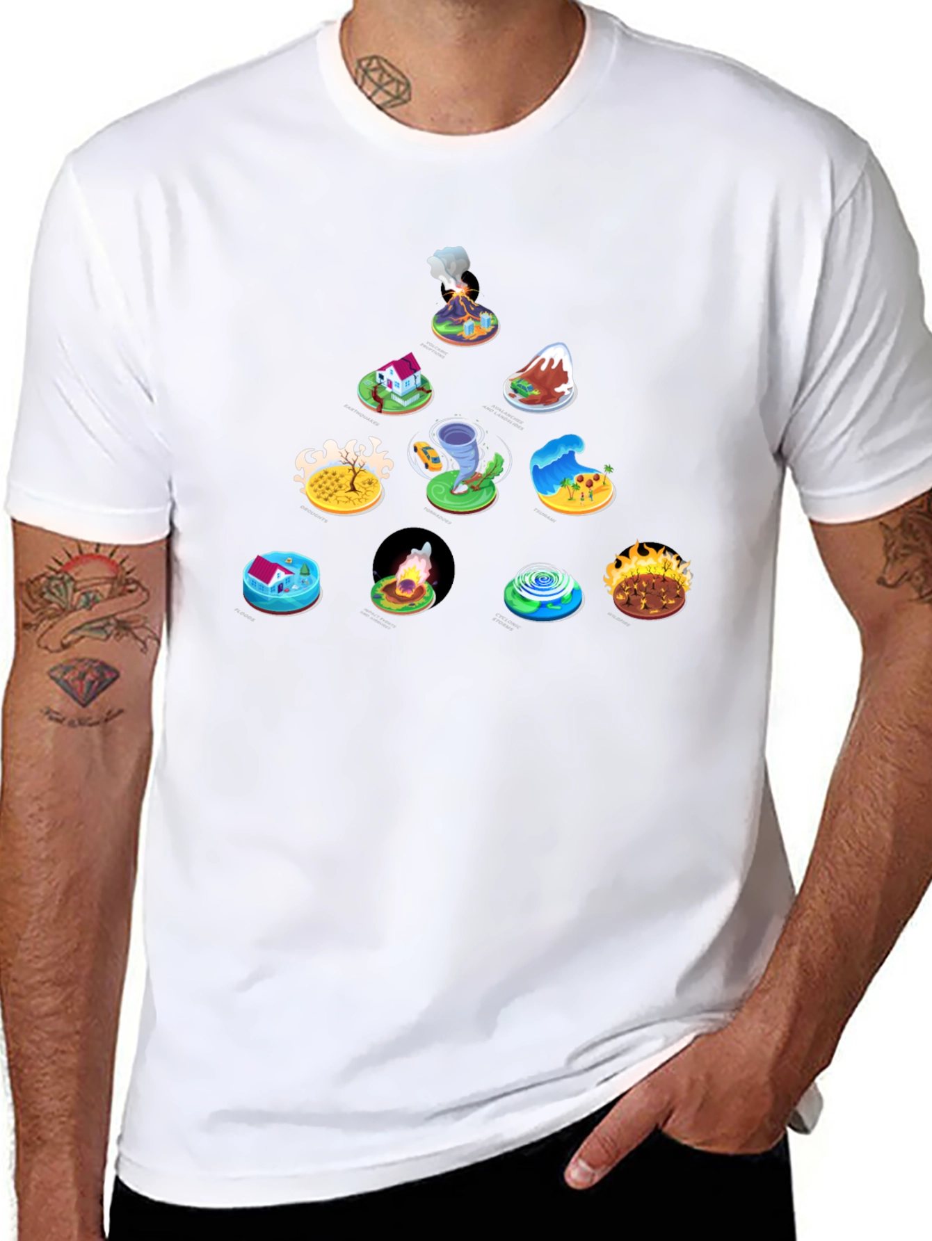 Cartoon Disaster Icons Black T-Shirt