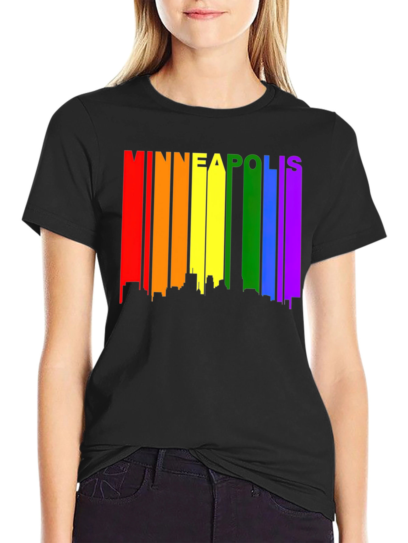 Minneapolis Pride Skyline Tee - Black Graphic T-Shirt