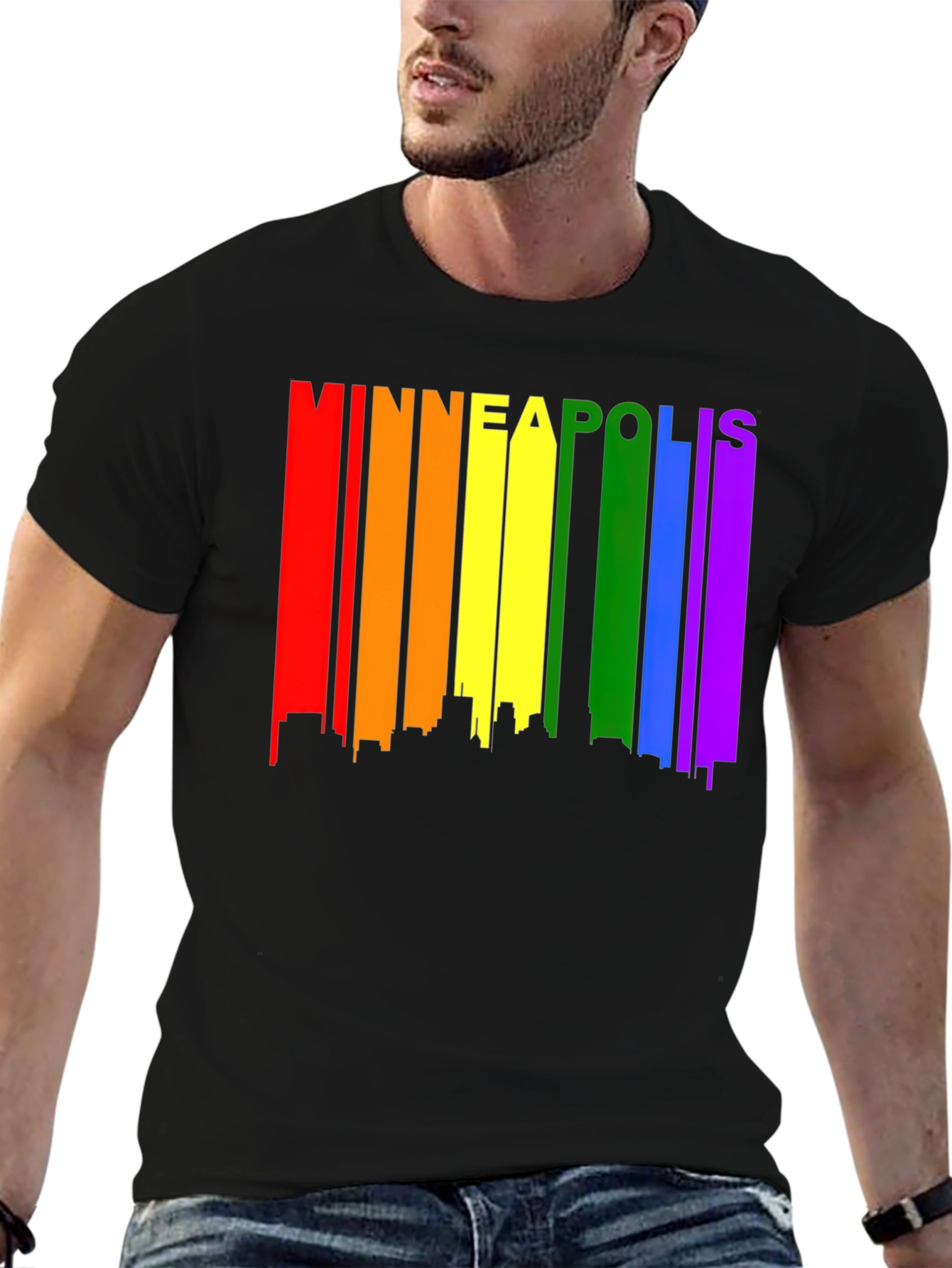 Minneapolis Pride Skyline Tee - Black Graphic T-Shirt