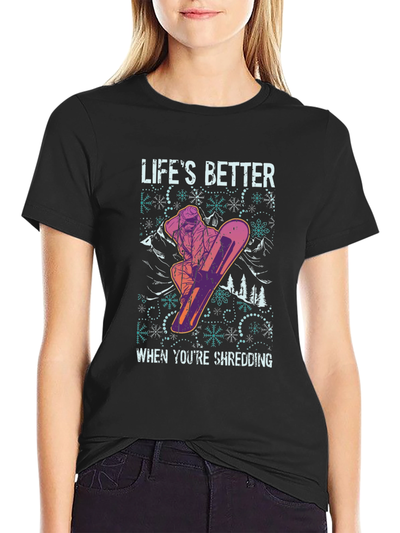 Lifes Better Shredding Snowboarder Graphic Tee