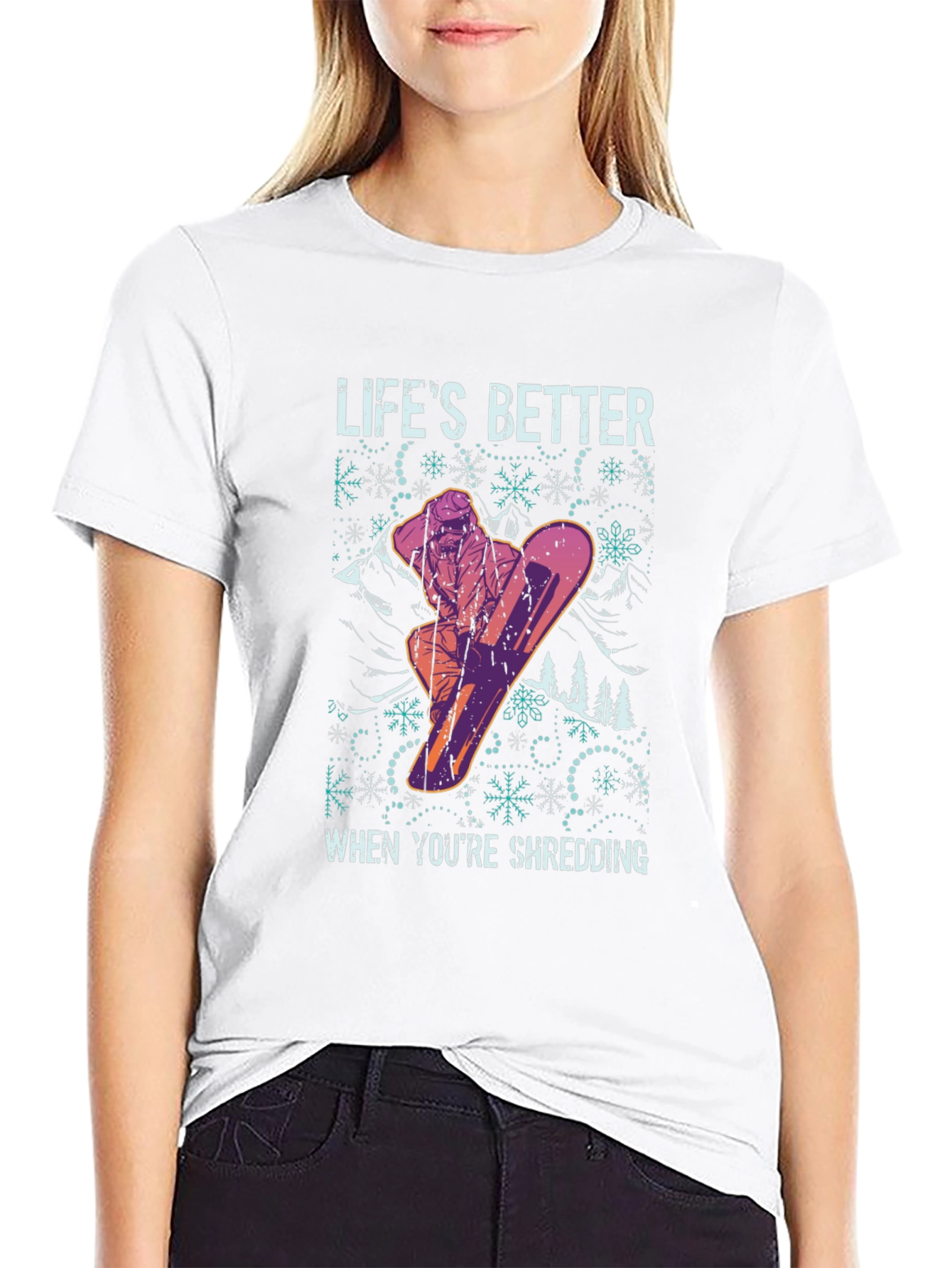 Lifes Better Shredding Snowboarder Graphic Tee