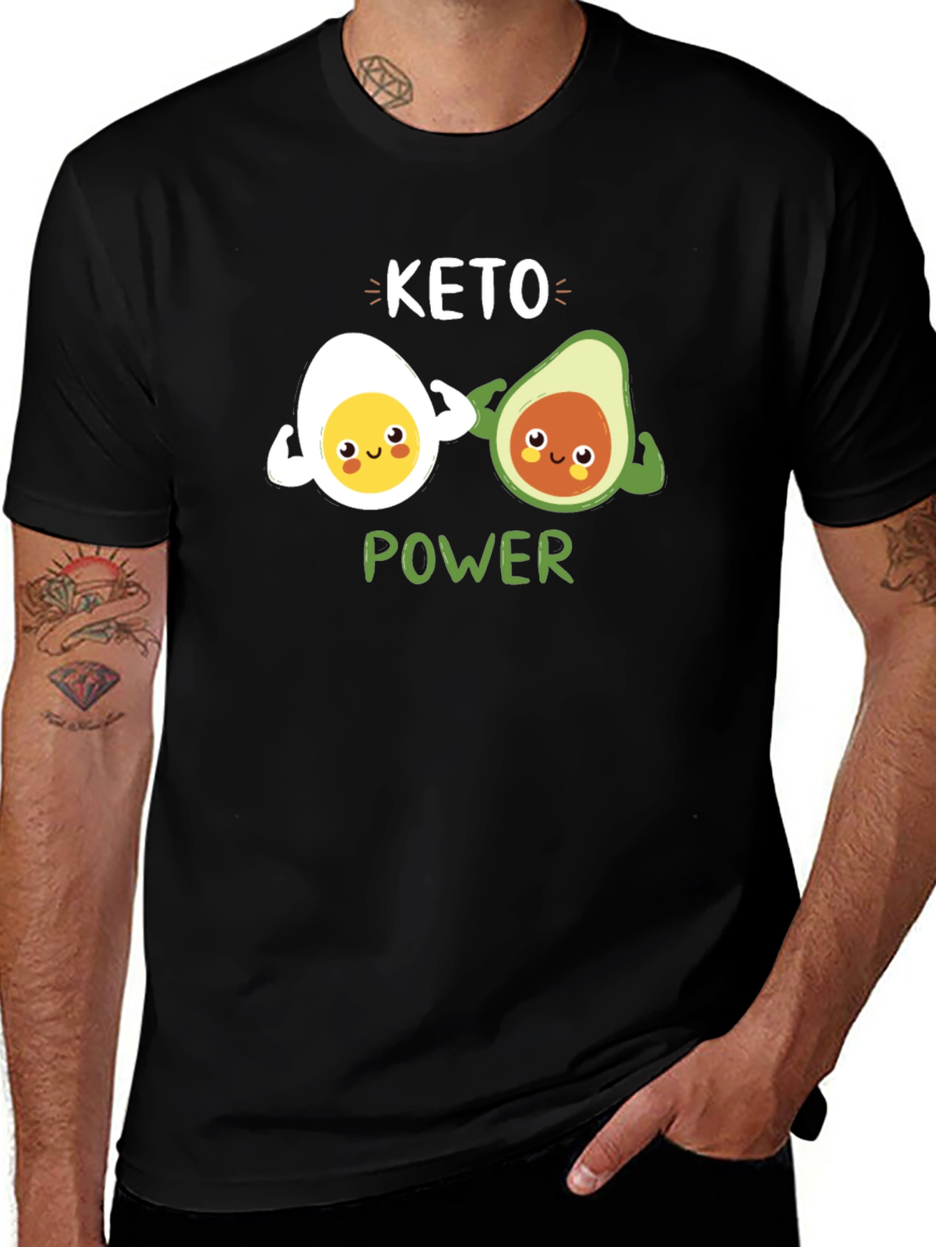 Keto Power T-Shirt - Egg and Avocado Gym Buddies