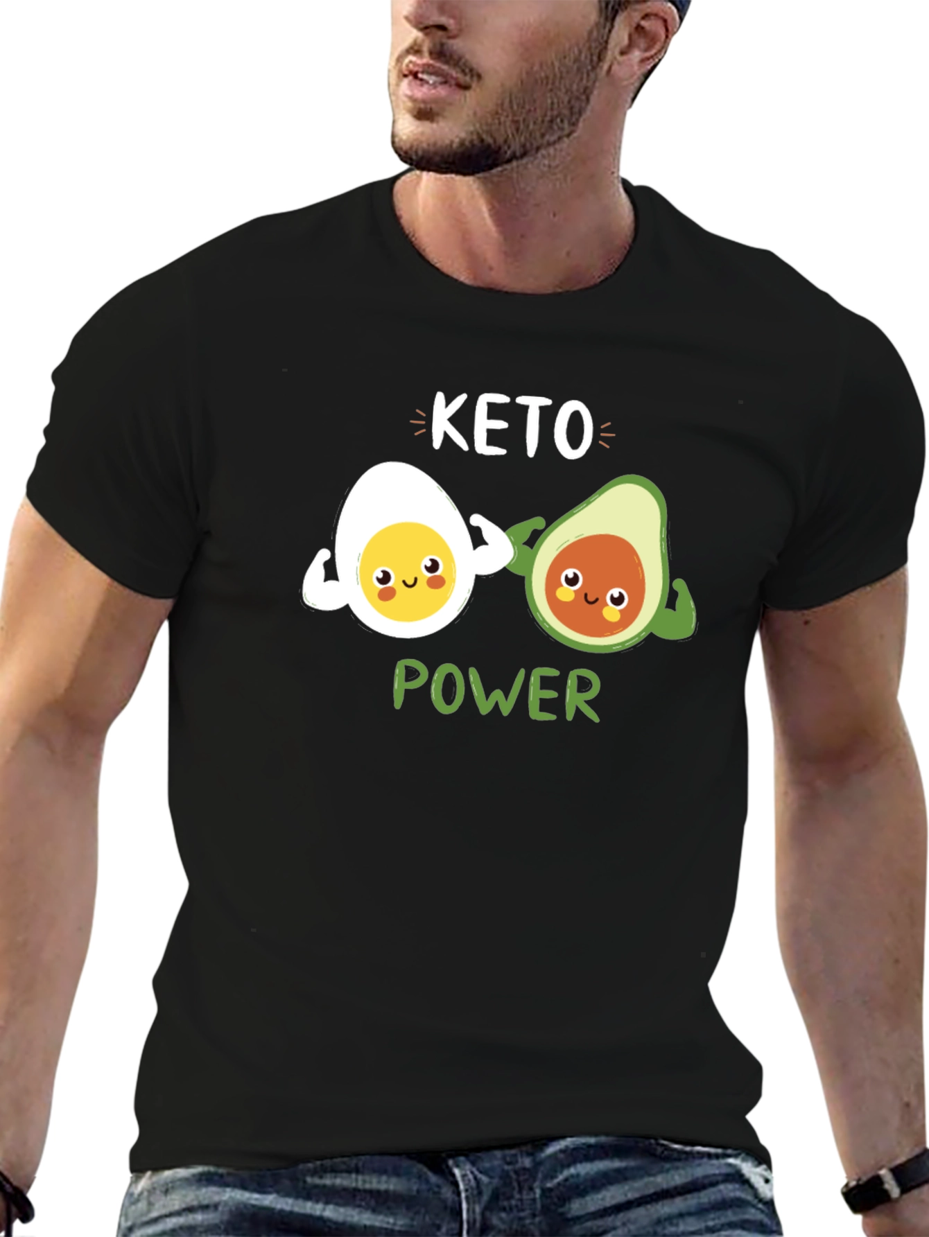 Keto Power T-Shirt - Egg and Avocado Gym Buddies