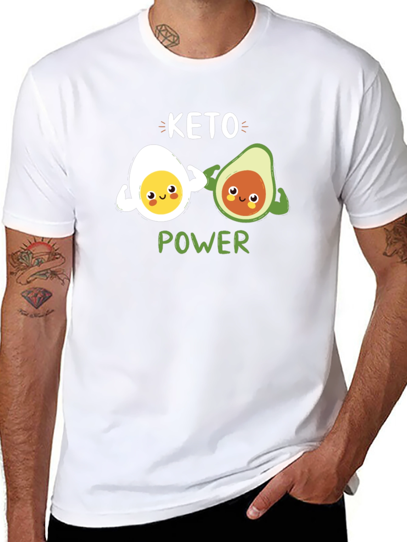 Keto Power T-Shirt - Egg and Avocado Gym Buddies