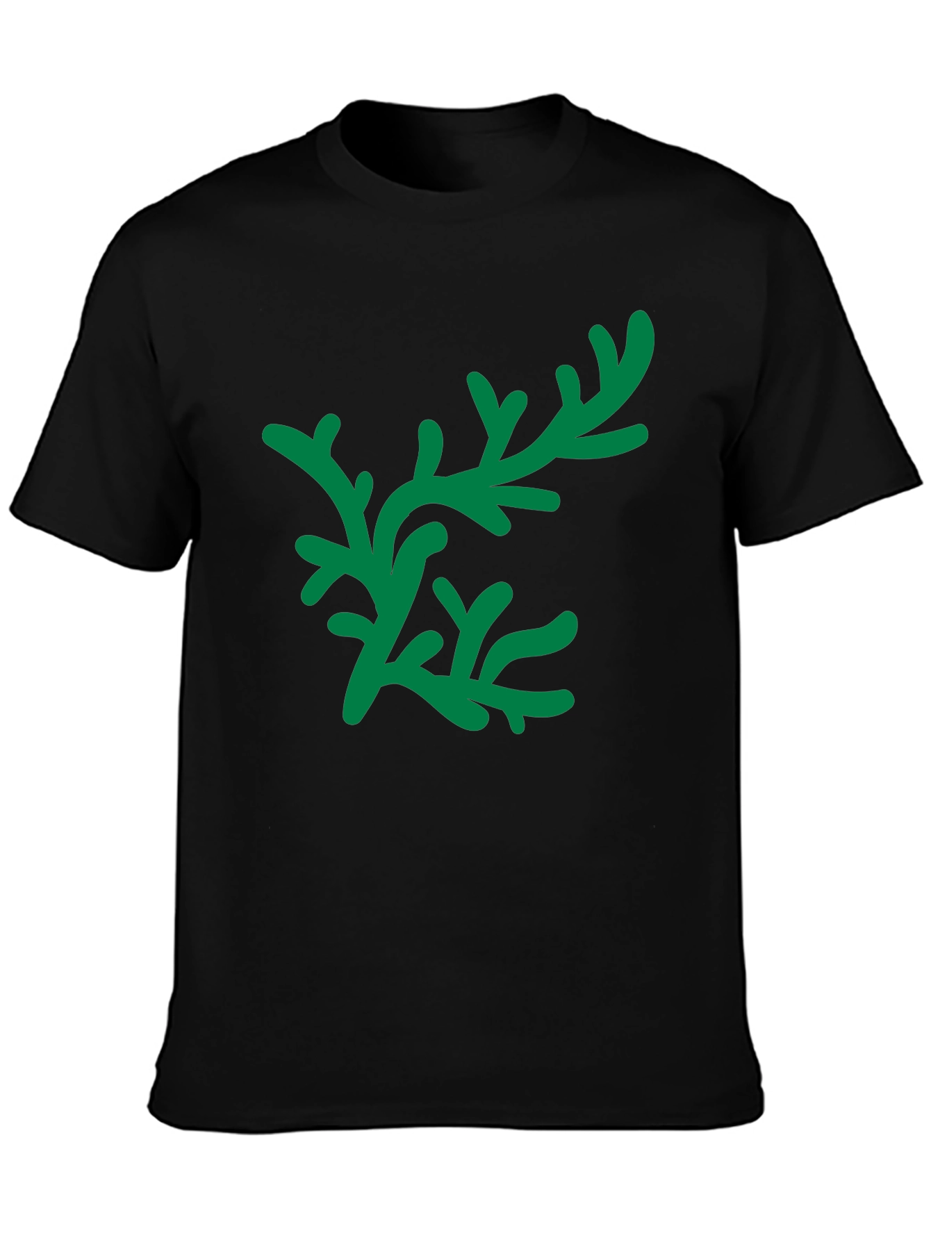 Green Floral Graphic Black T-Shirt
