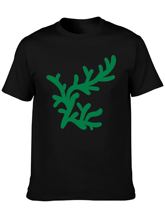 Green Floral Graphic Black T-Shirt