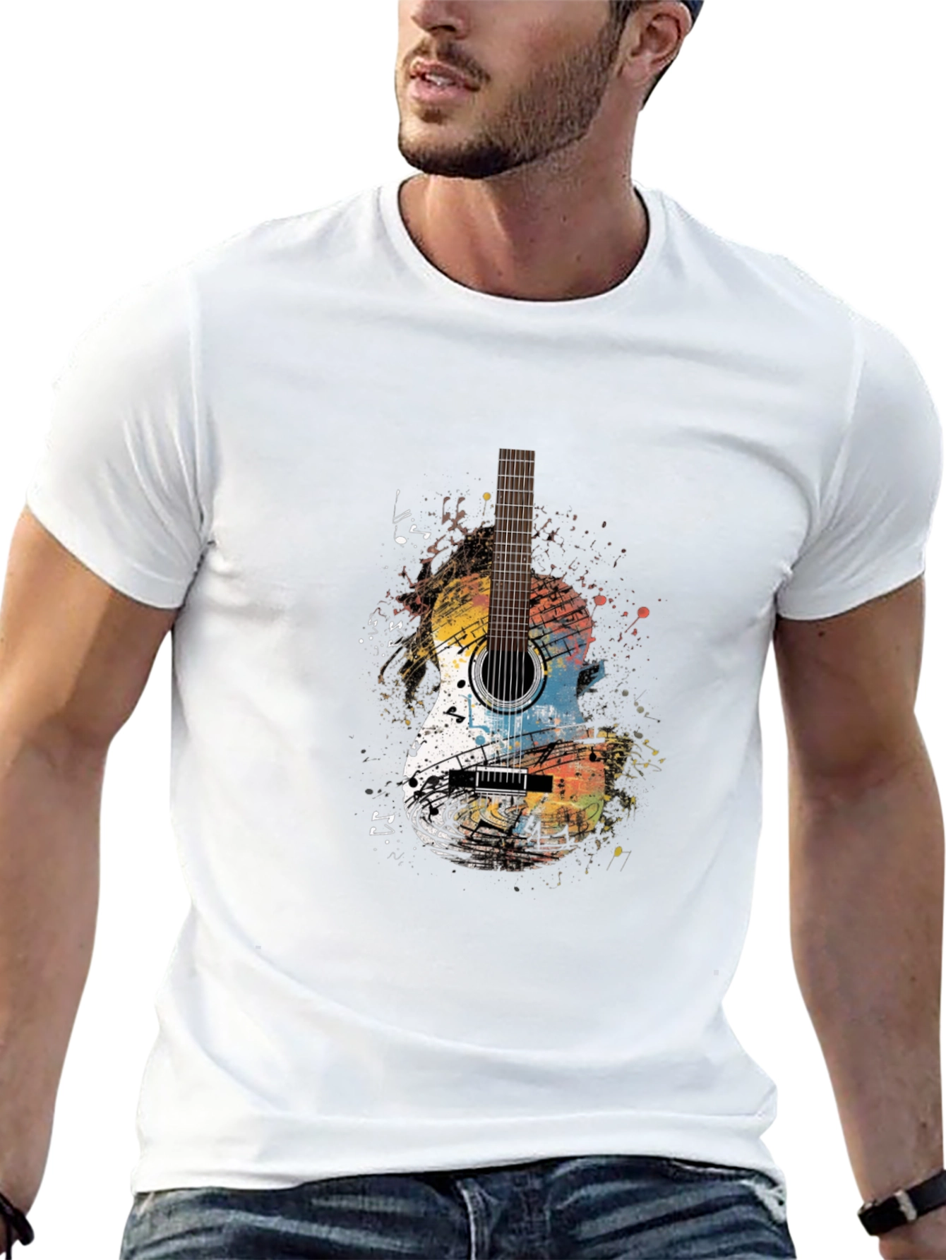 Guitar Graphic Print Crew Neck T-Shirt