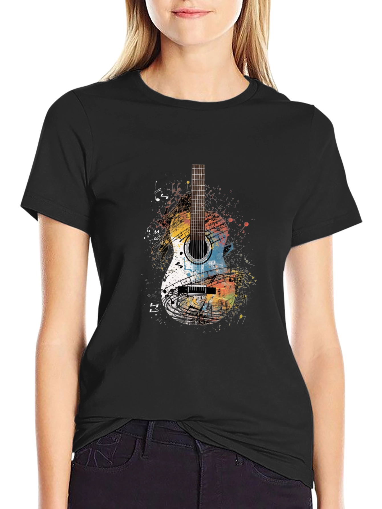 Guitar Graphic Print Crew Neck T-Shirt