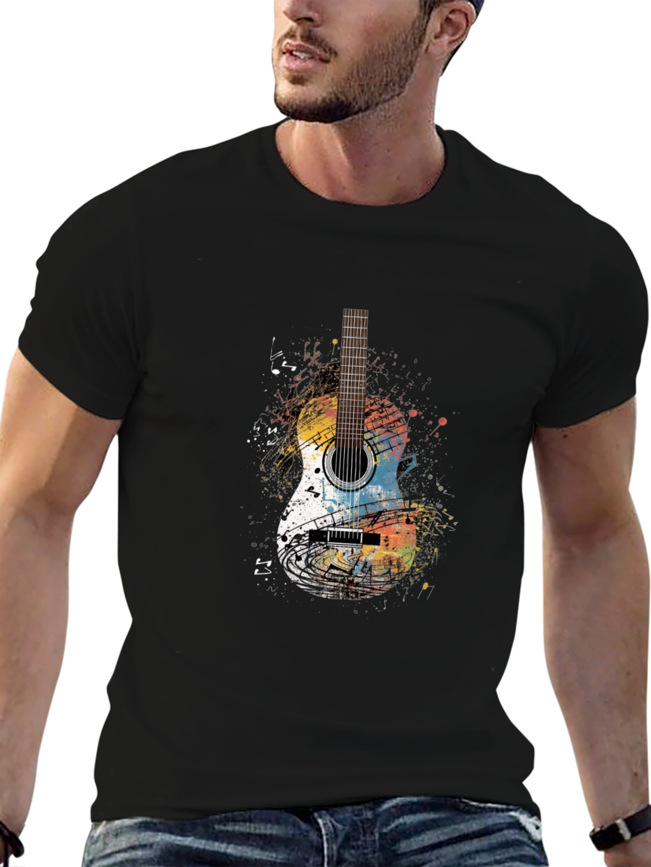 Guitar Graphic Print Crew Neck T-Shirt