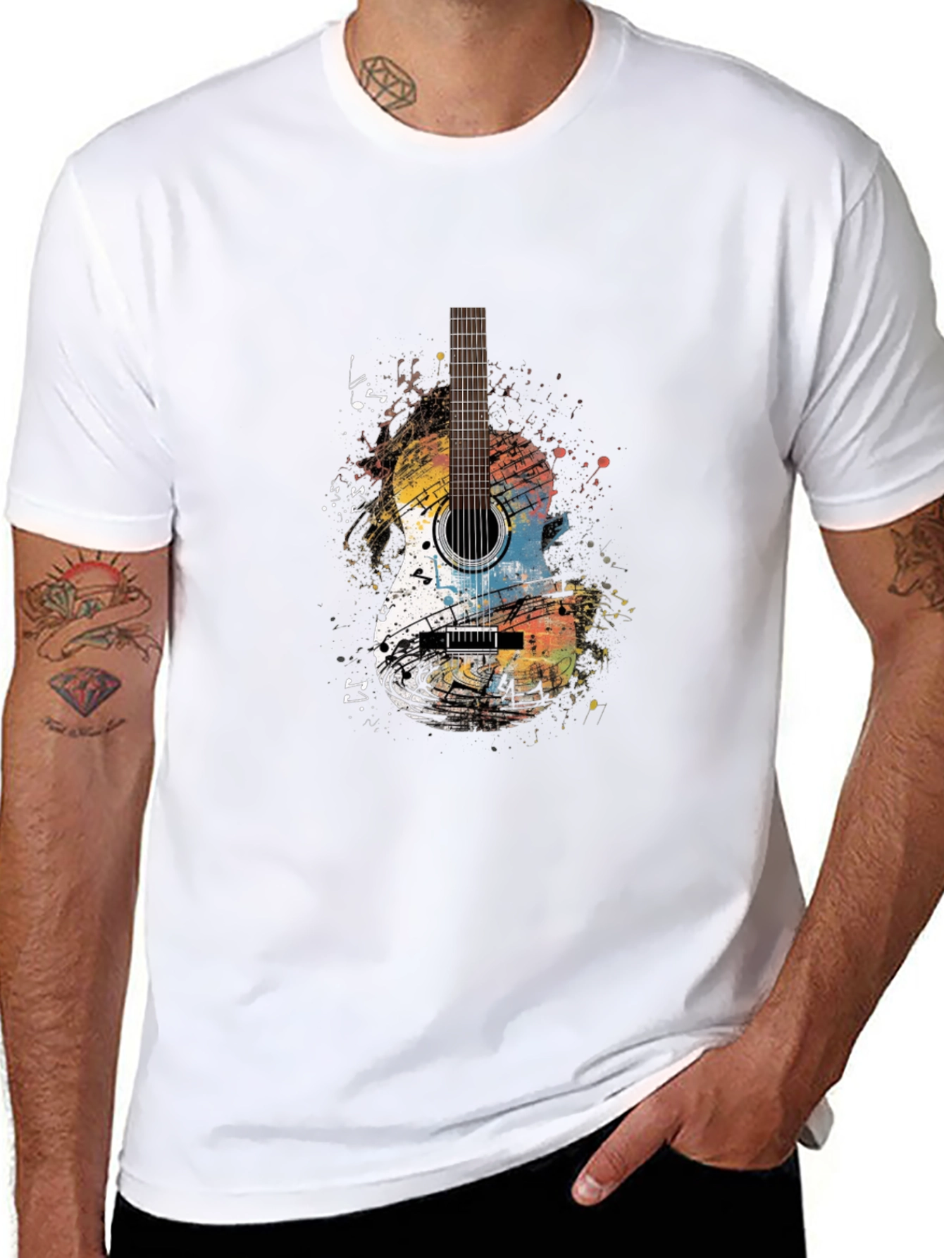 Guitar Graphic Print Crew Neck T-Shirt