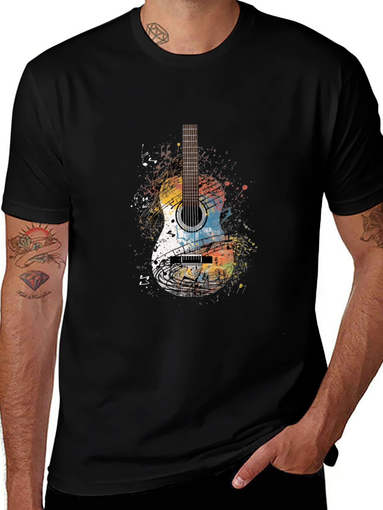 Guitar Graphic Print Crew Neck T-Shirt