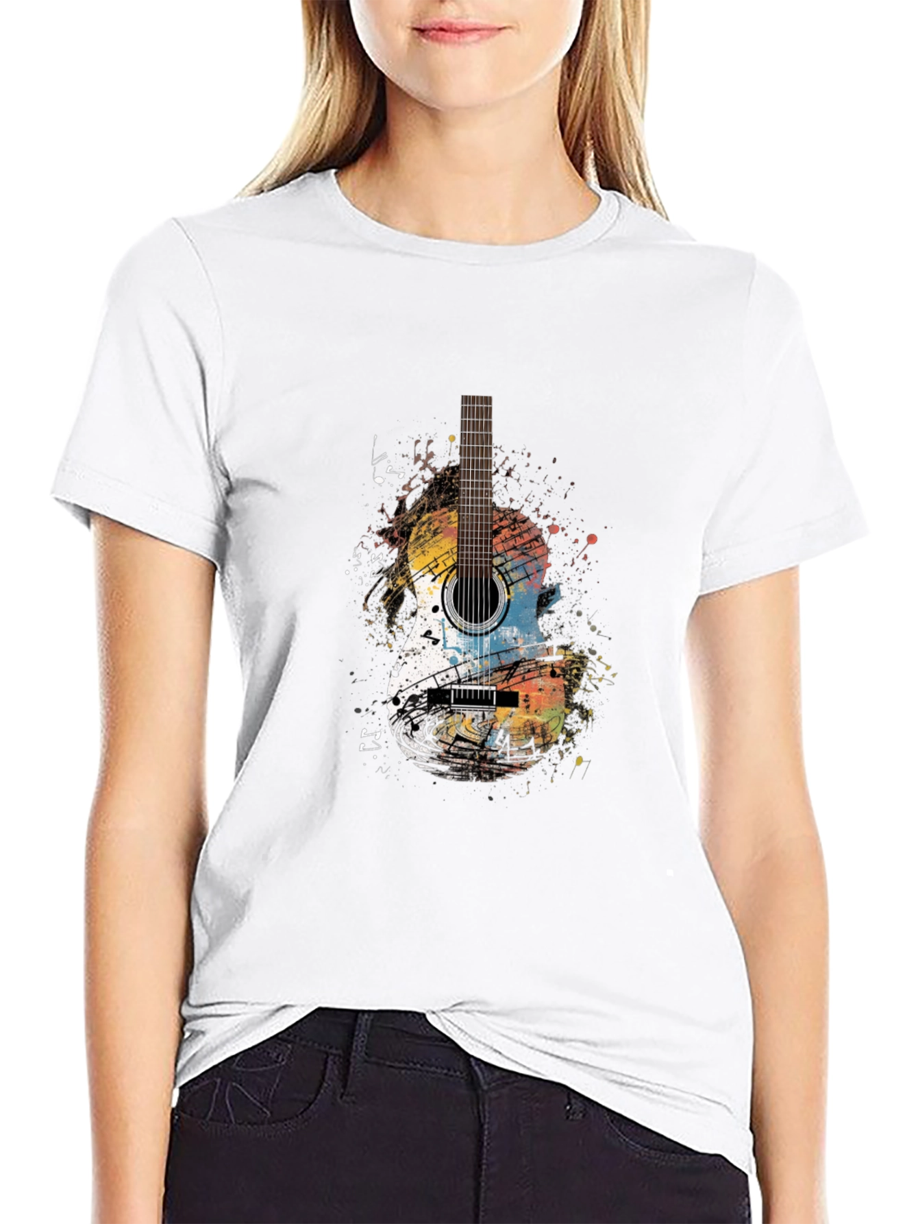 Guitar Graphic Print Crew Neck T-Shirt